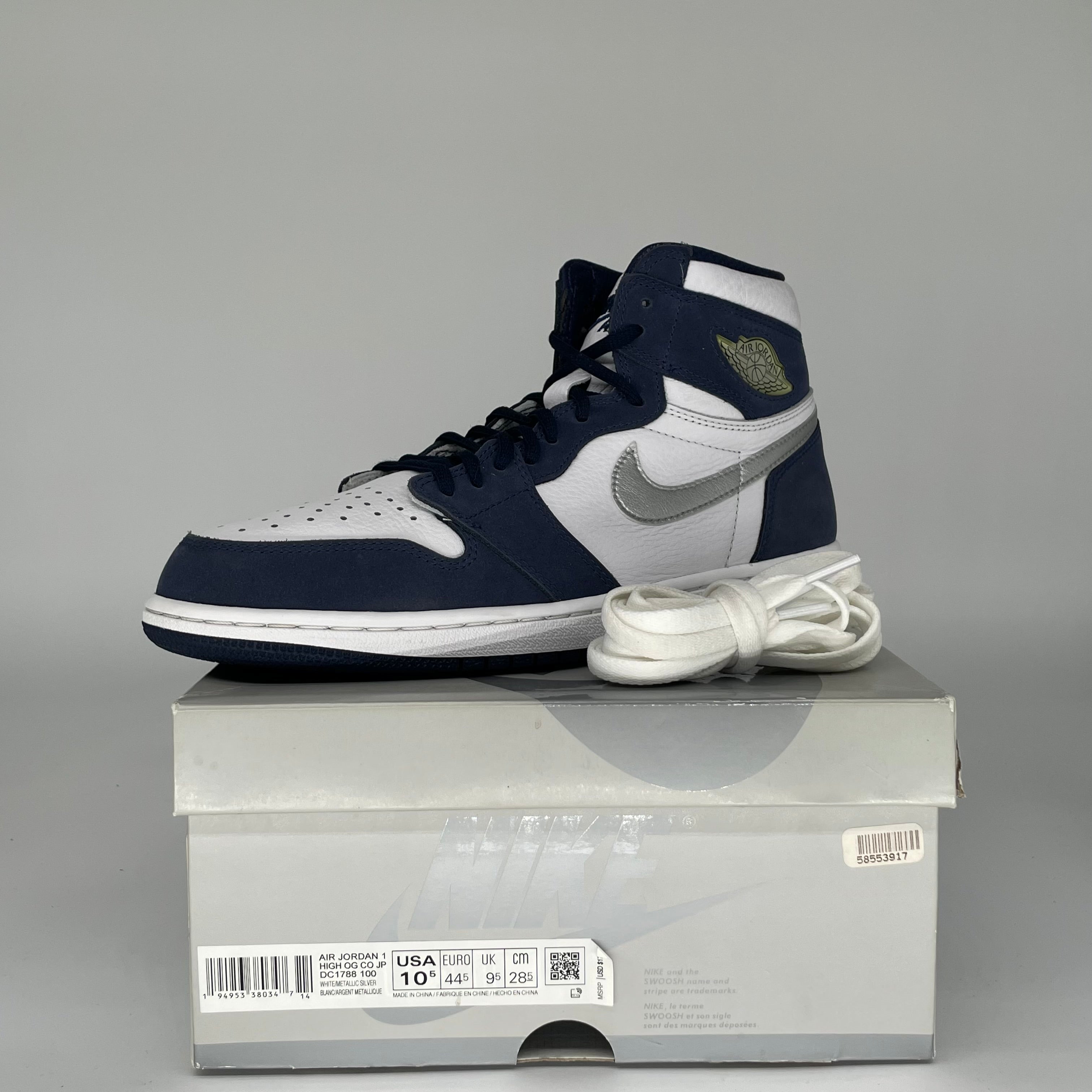 Original Air Jordan 1 CO Japan Midnight Navy Men's Sneakers Size 10.5 (DC1788-100) - Retro Basketball Shoes for Streetwear & Casual Outfits