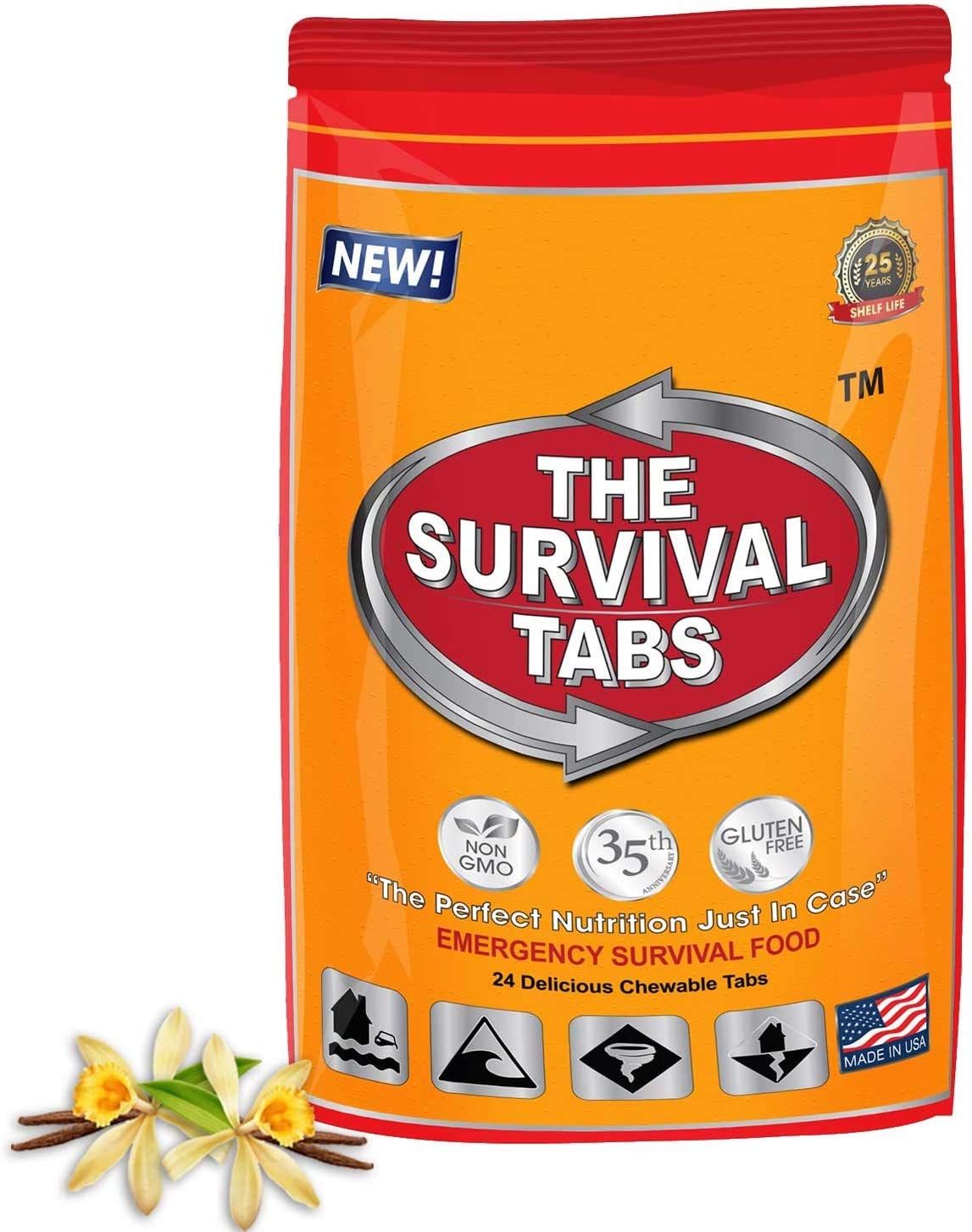 2-Day Emergency Food Supply - 24 Tabs Vanilla Malt Flavor Gluten-Free & Non-GMO Survival Food | 25 Year Shelf Life for SHTF, Travel, Camping, Boating, Hunting & Outdoor Adventures | Long Term Food Storage for Emergency Preparedness & Disaster Survival Kits