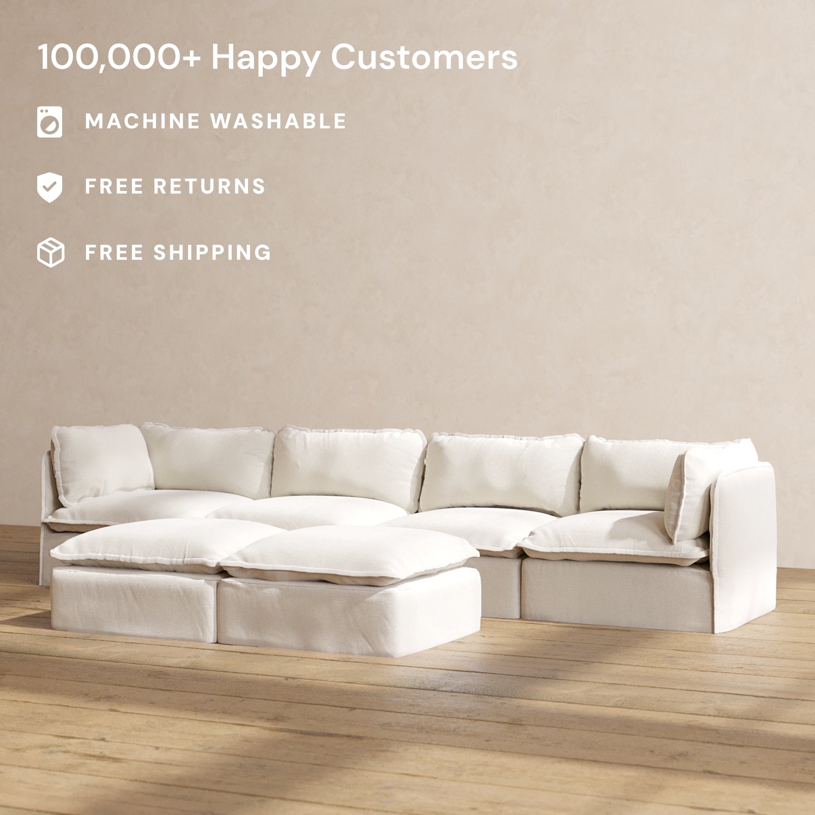 Premium Modular 4-Seater Sofa with Bench Ottoman in Flour Fabric | Luxury Blend for Living Room, Family Room & Home Theater Comfort