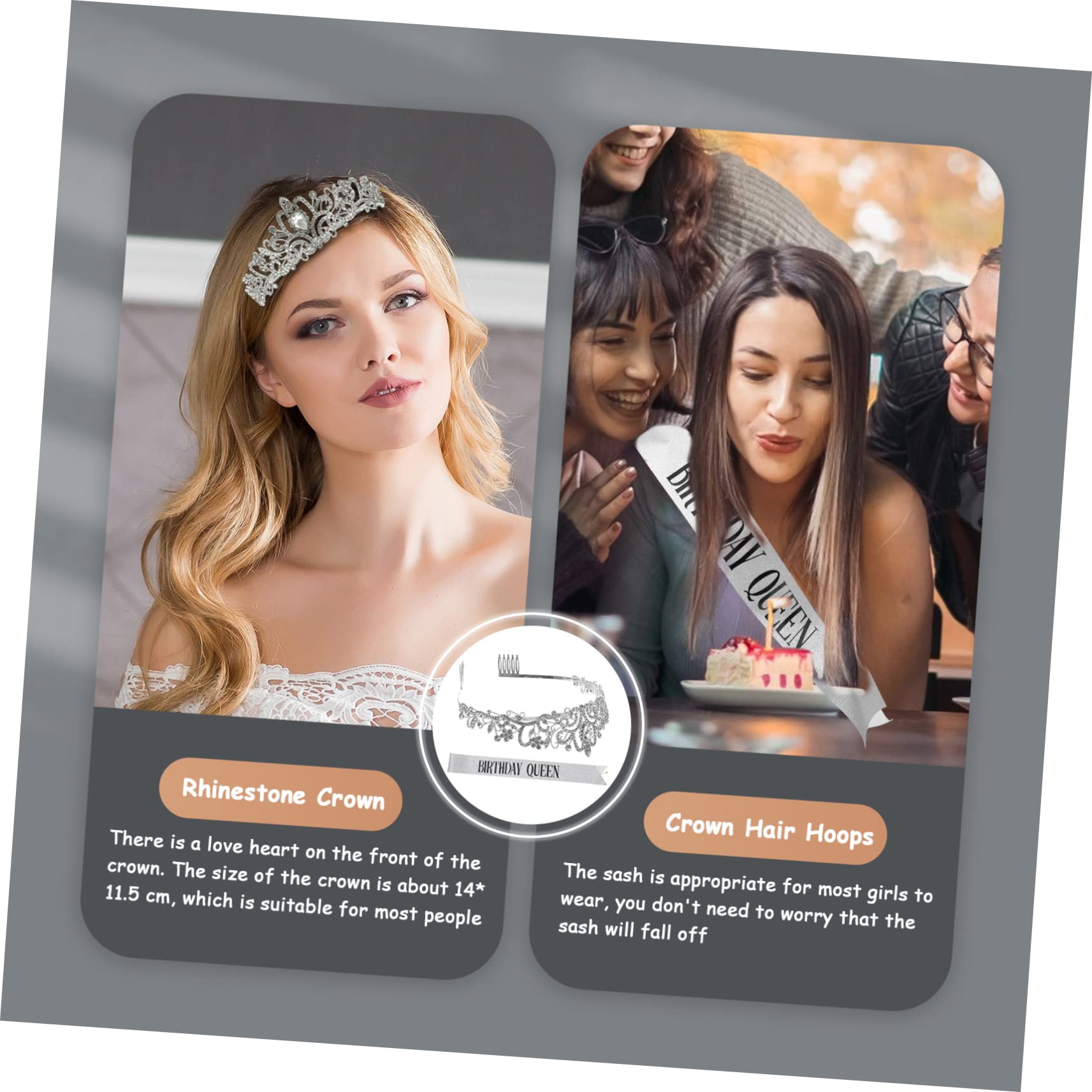 POPETPOP 2-Piece Crown Strap Set - Elegant Tiaras & Sashes for Women, Princess Birthday Crown, Bridal Headpiece, Wedding Accessory, Alloy Headband (Perfect for Birthdays, Weddings & Cosplay)