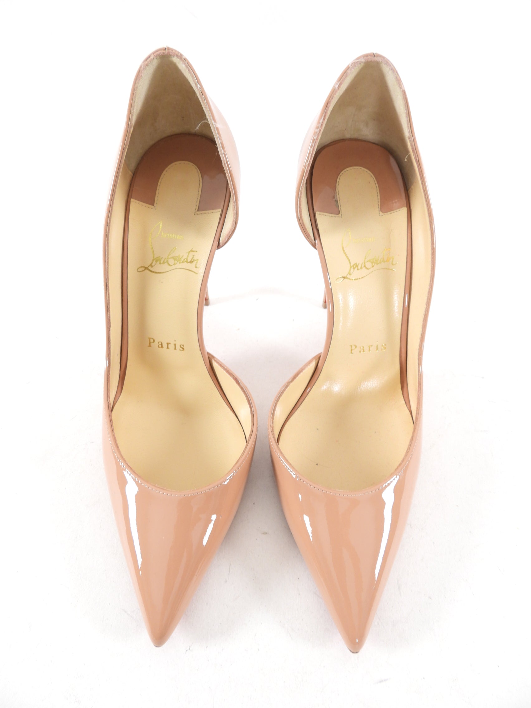 Christian Louboutin Iriza Nude Patent Leather 100mm Pumps - Women's Luxury High Heels for Weddings, Parties & Special Occasions - Size 37.5