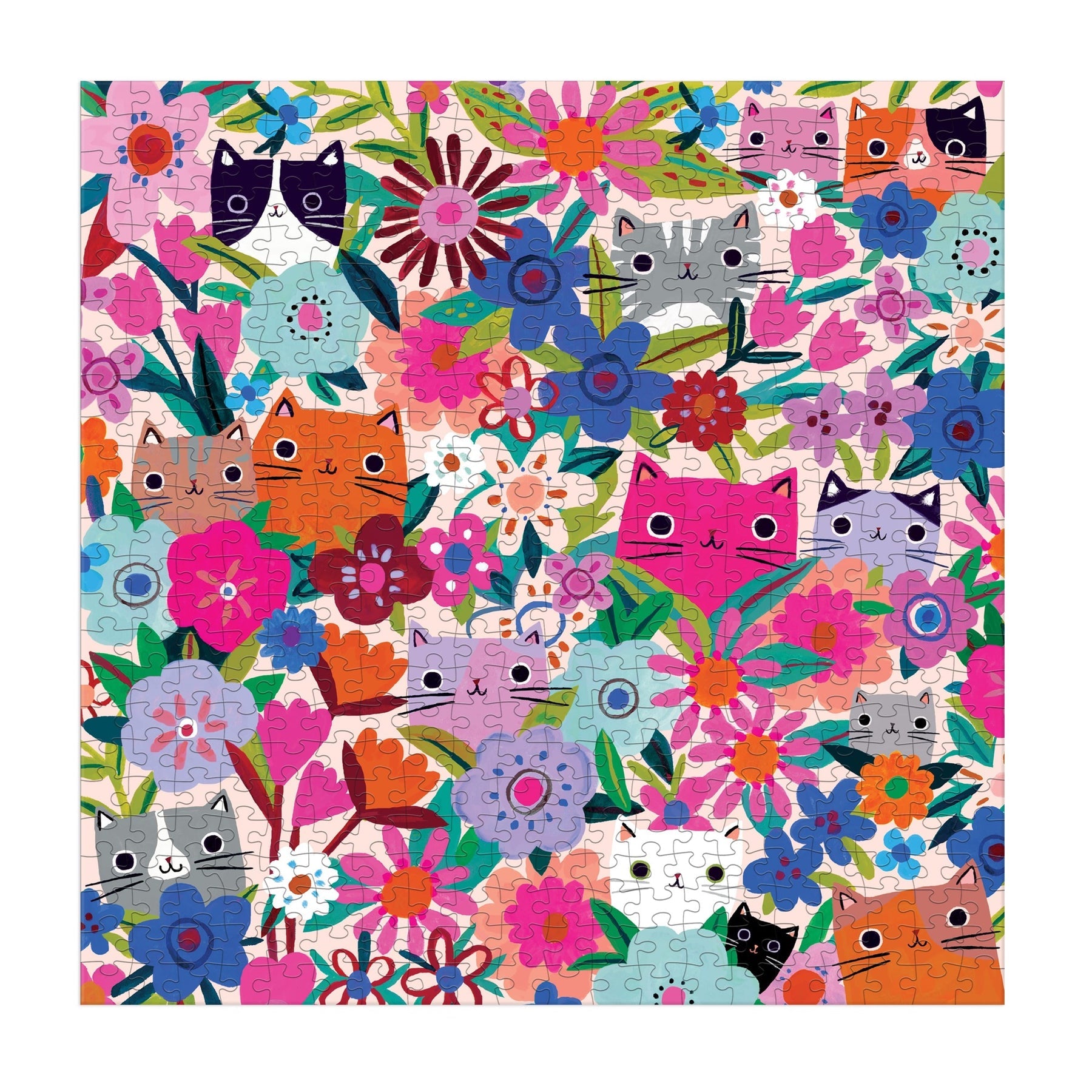 Blooming Cats 500 Piece Jigsaw Puzzle - Colorful Floral Cat Puzzle for Adults & Teens - Perfect for Family Game Night & Relaxation Therapy