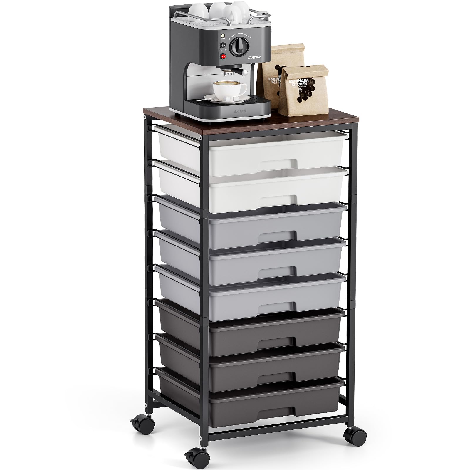 8-Drawer Rolling Storage Cart with Wooden Top - Mobile Organizer for Office, Classroom & Craft Storage