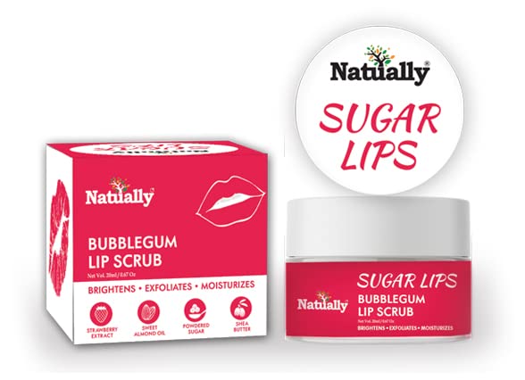 Natural Sugar Bubblegum Lip Scrub with Strawberry Extract | Exfoliating & Moisturizing Lip Treatment | Enriched with Almond Oil & Shea Butter | Brightens & Softens Lips - 20ml | Perfect for Daily Lip Care & Pre-Lipstick Prep