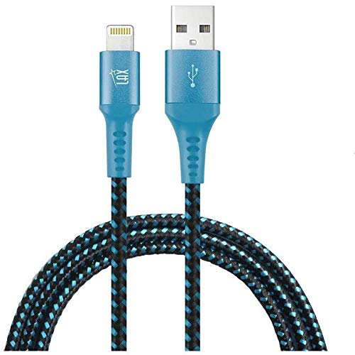 LAX Gadgets USB A to Lightning Cable - Apple MFI Certified Fast Charging & Data Sync Cable for iPhone 14/13/12/11/X/8, iPad, iPod - 4FT Durable Nylon Braided Cord - Aqua Blue (LGHT4FT-AQ) | Perfect for Home, Office & Travel Charging