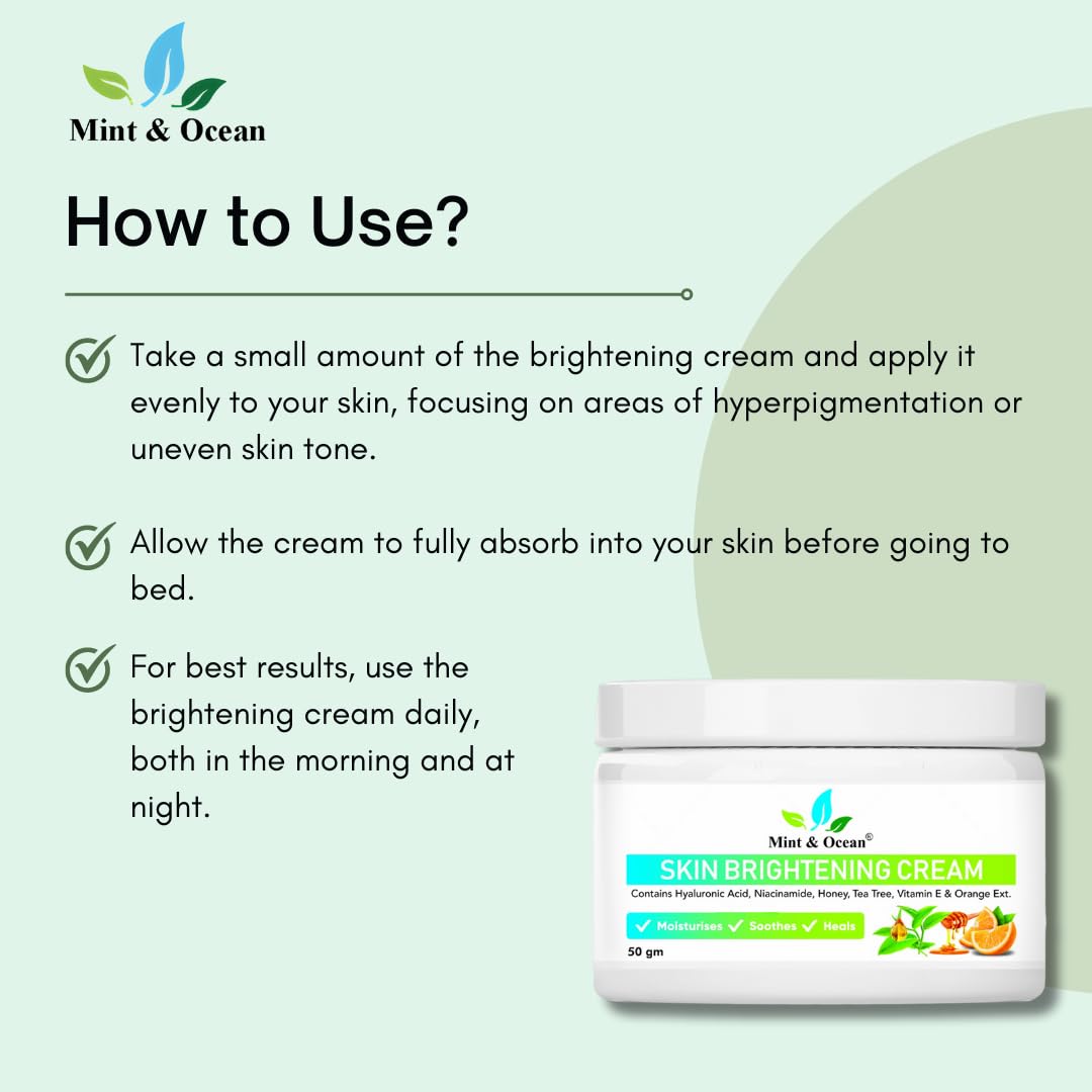 Mint and Ocean Skin Brightening Cream with Hyaluronic Acid, Tea Tree Extracts & Vitamin E - Brightens Dull Skin, Evens Skin Tone & Enhances Complexion - 50g | Perfect for Daily Skincare Routine & Nighttime Hydration