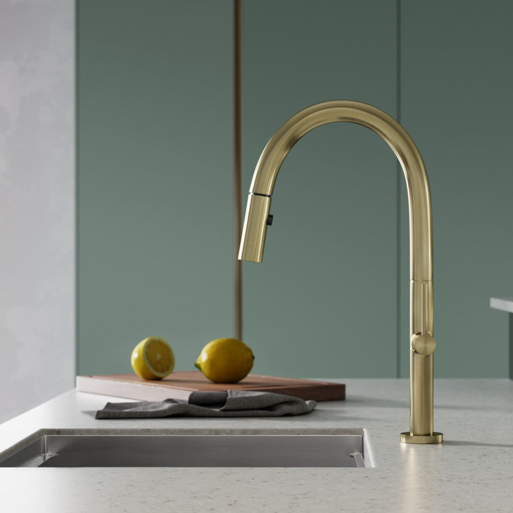 Brushed Gold Single Handle Pull Down Kitchen Faucet - Modern Chalet Design for Sink, Dishwashing & Cooking | Easy Installation & Durable Finish