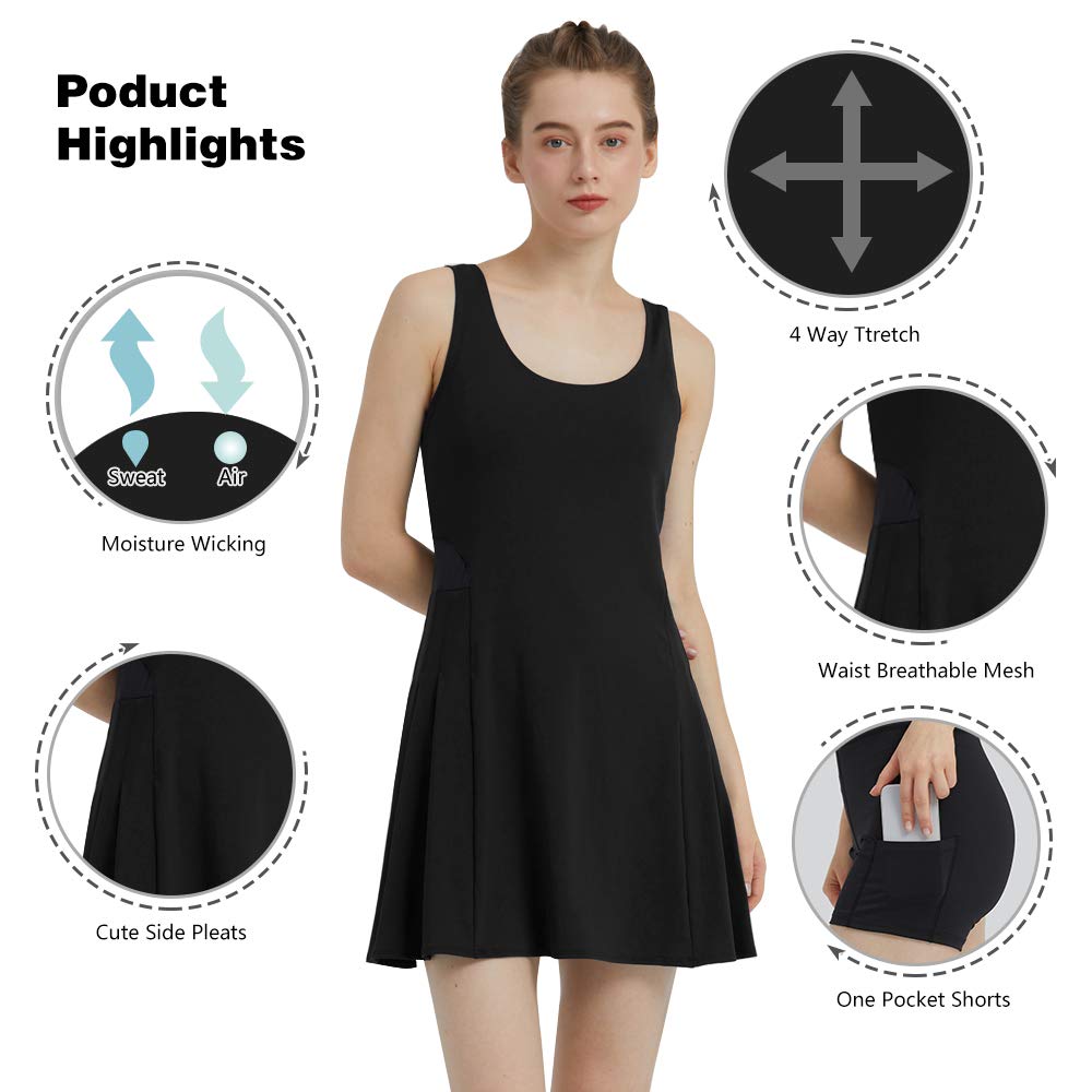 Women's Sleeveless Tennis Dress - Breathable Mesh Workout Dress for Running, Yoga & Gym - Athletic Sports Apparel for Active Women