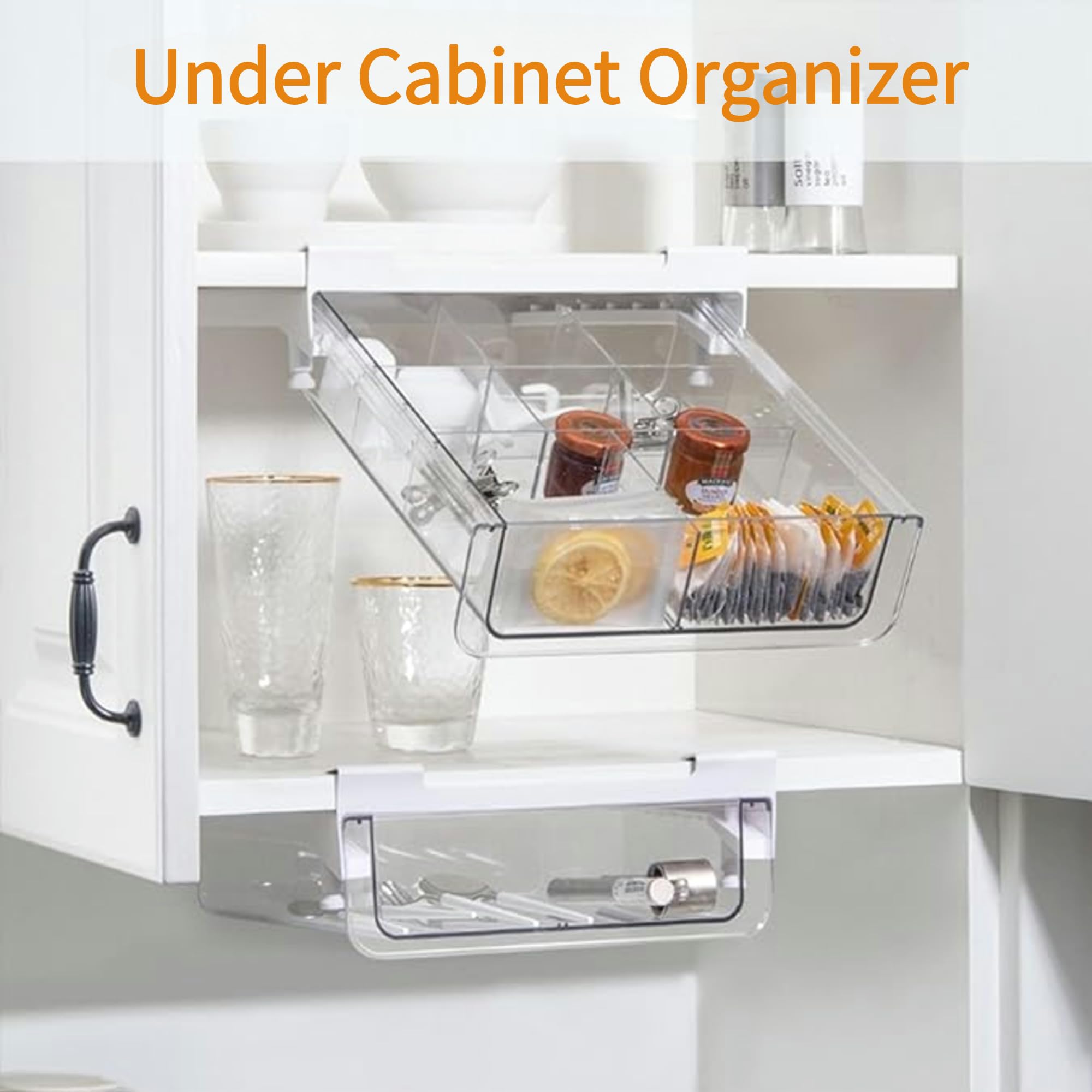 Clear Refrigerator Organizer Drawer - Under Shelf Storage Bins for Fridge & Pantry | Space-Saving Pull-Out Cabinet Organizer for Kitchen, Bathroom & Office Use