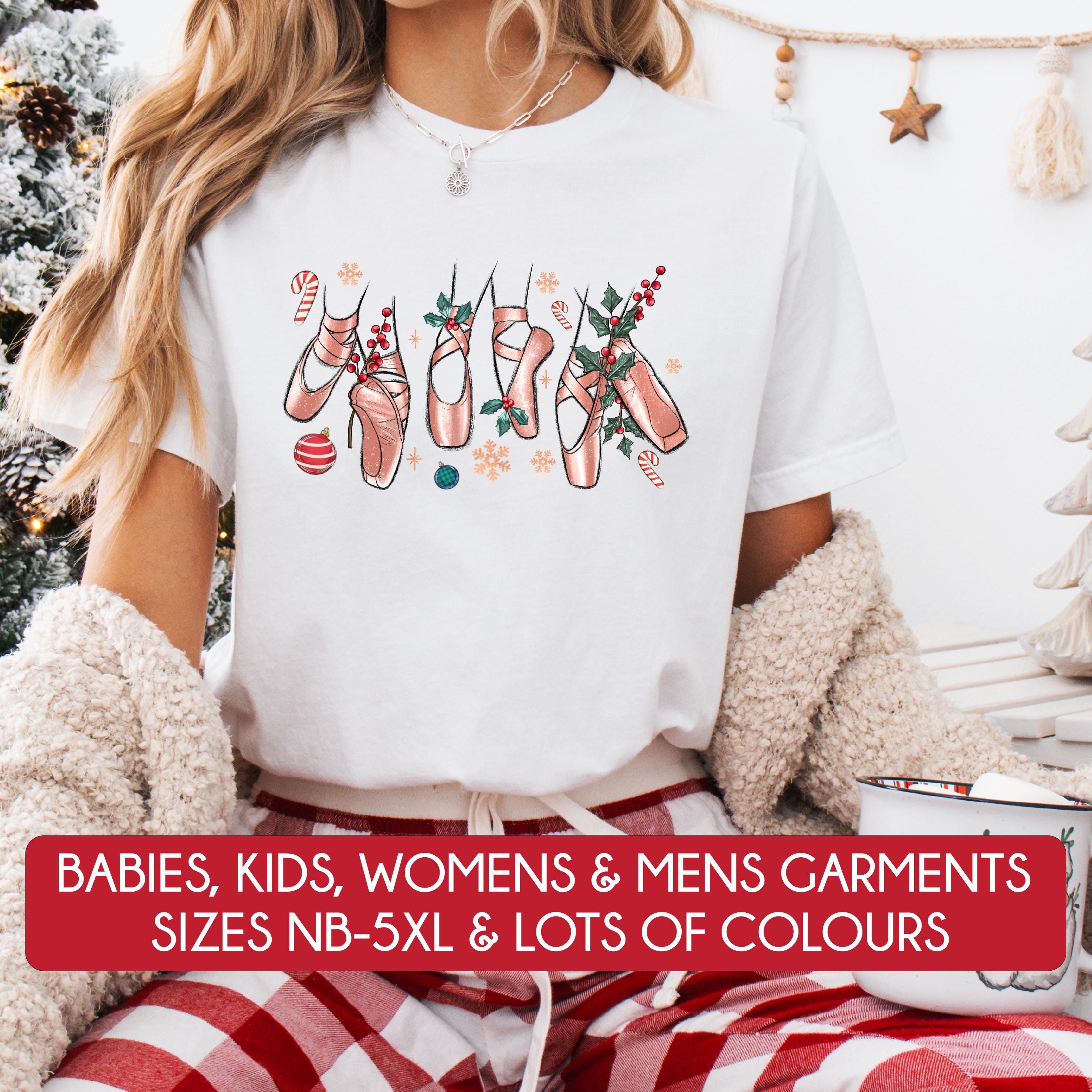 Ballet Slipper Christmas T-Shirt - Festive Holiday Shirt for Women & Men - Multiple Colors Available - Perfect for Christmas Parties, Gift Giving & Family Gatherings