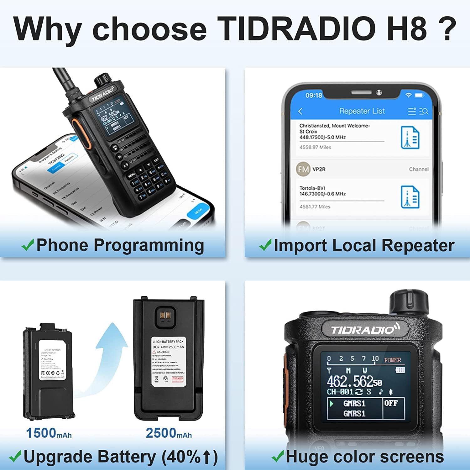 2nd Gen TD H8 5W Dual Band GMRS Handheld Radio - Long Range Walkie Talkie for Beginners & Outdoor Adventures (Camping, Hiking, Emergency Communication)