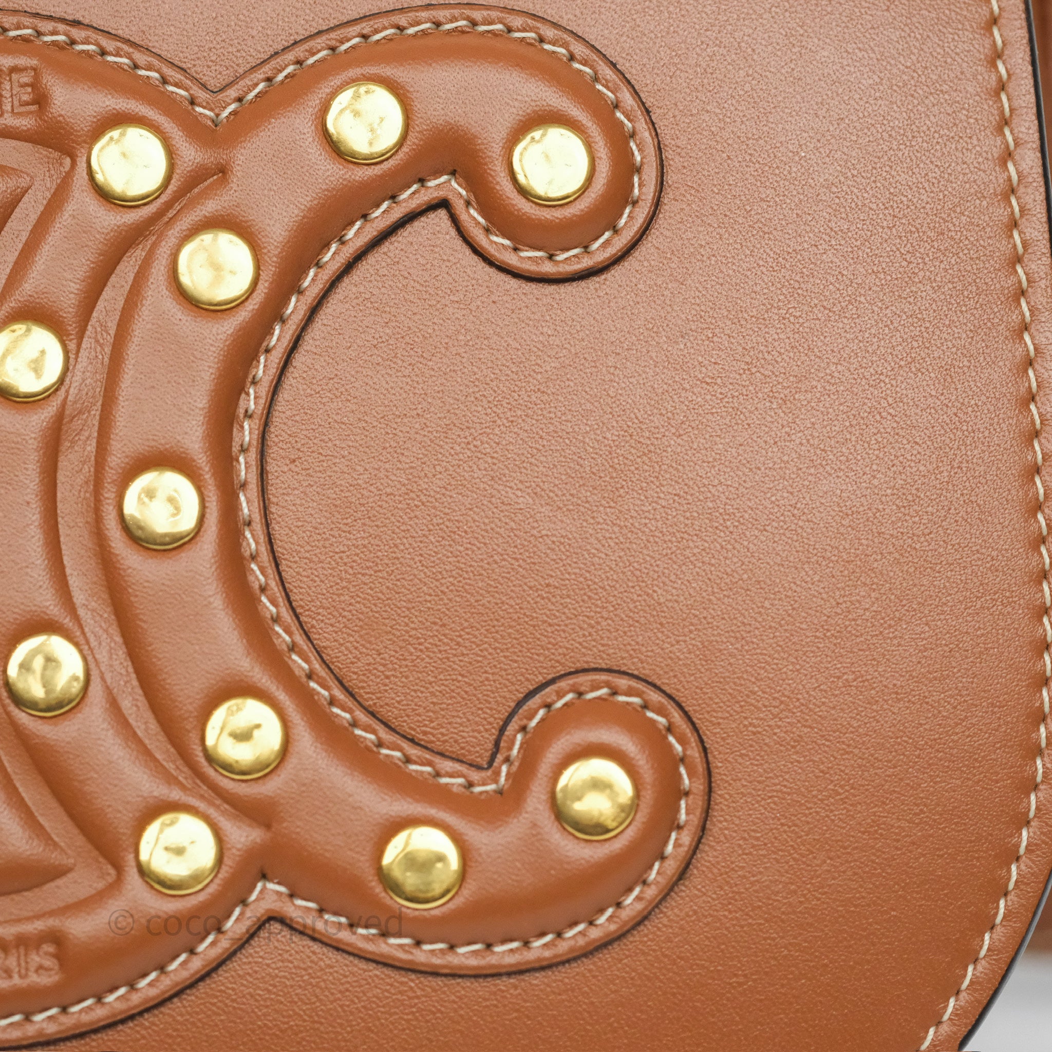 Celine Gold Studs Folco Cuir Triomphe Leather Crossbody Bag in Smooth Calfskin Tan - Perfect for Work, Travel & Evening Events