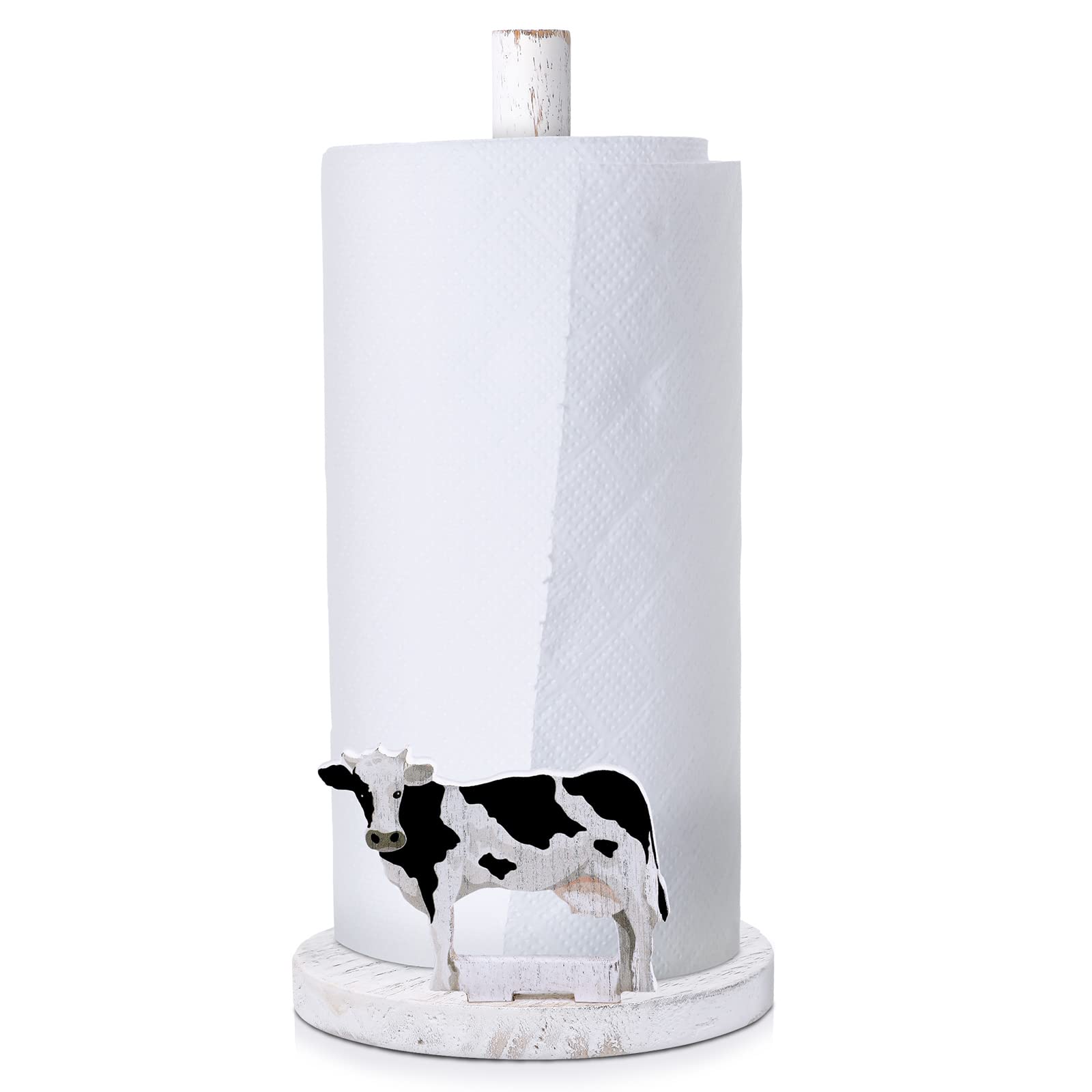 Farmhouse Cow Paper Towel Holder - Rustic Wooden Kitchen & Bathroom Countertop Organizer - Farmhouse Decor for Kitchen, Bathroom, or Dining Room - Perfect Housewarming Gift for Cow Lovers