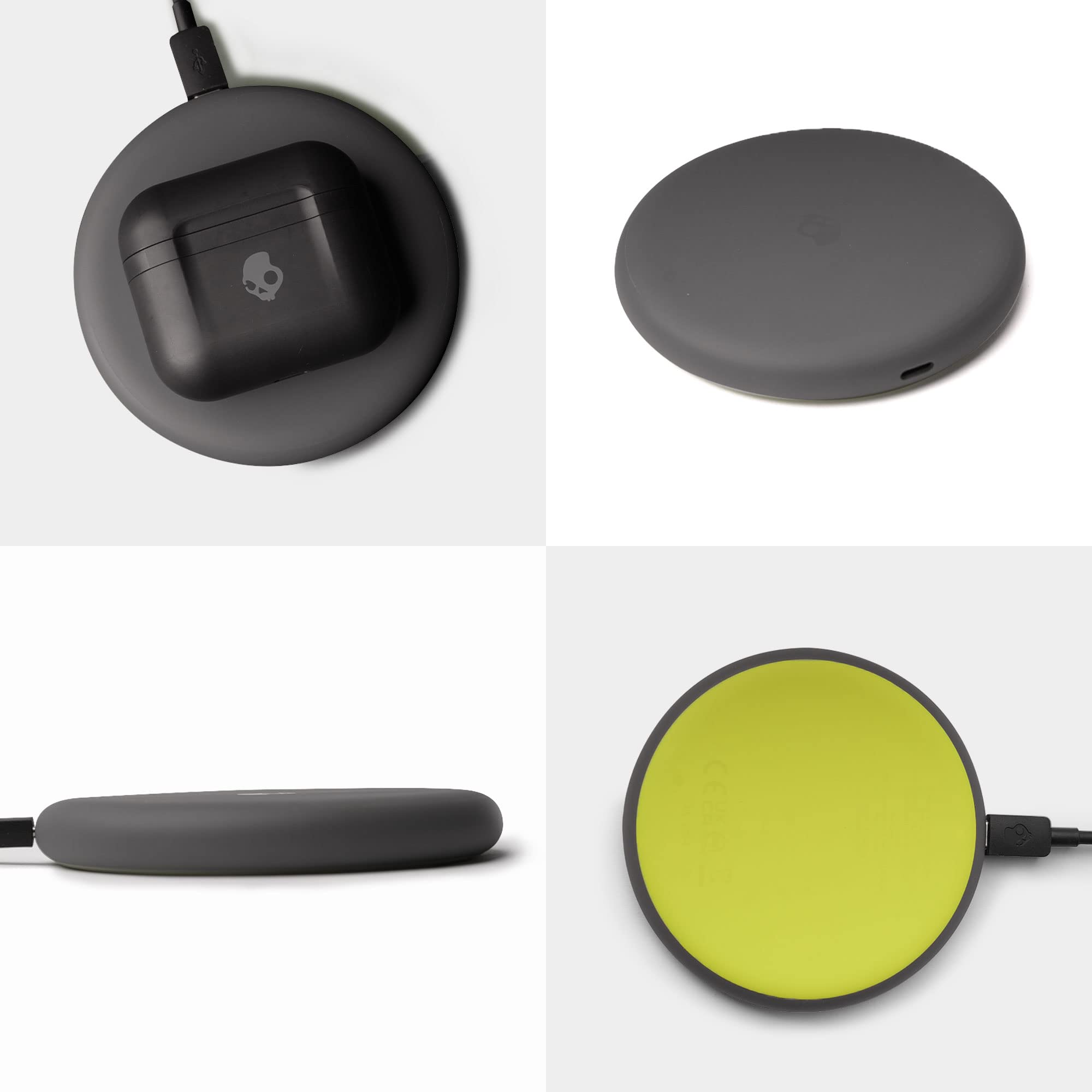 Skullcandy Fuelbase 2 Wireless Charger 15W Fast Charging Pad - Compatible with iPhone 15/14/13 Pro Max, Samsung Galaxy S23/S22, AirPods Pro 2 - Grey & Yellow - Perfect for Bedside, Office & Car Charging