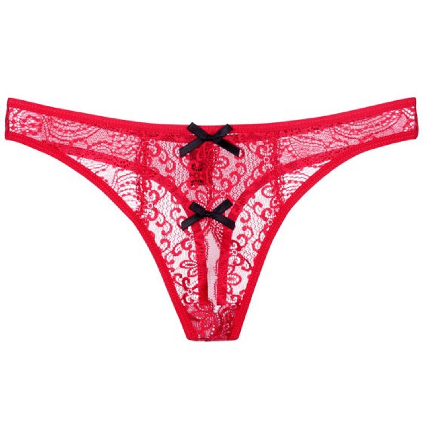 Sexy Red Lace Open Crotch Thong Panties for Women - Perfect for Lingerie, Role Play & Sensual Moments