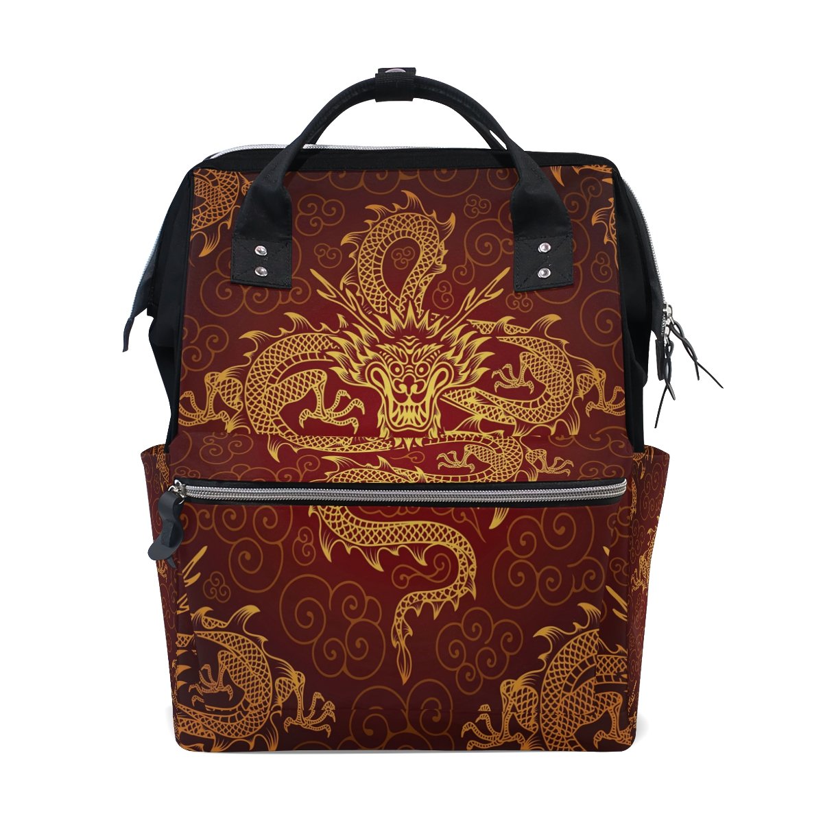 WOZO Vintage Chinese Dragon Diaper Backpack - Multi-Function Travel Bag for Moms, Baby Essentials & Diaper Storage | Perfect for Daycare, Outings & Family Trips