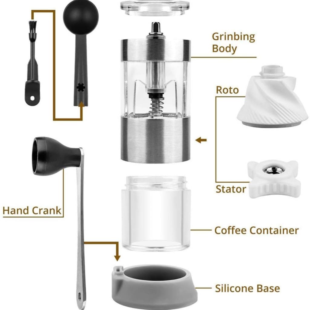 Premium Hand Coffee Grinder - Portable Manual Bean Grinder with Adjustable Coarseness for Espresso, French Press & Pour Over | Compact Household & Travel Coffee Machine for Fresh Ground Beans at Home, Office or Camping