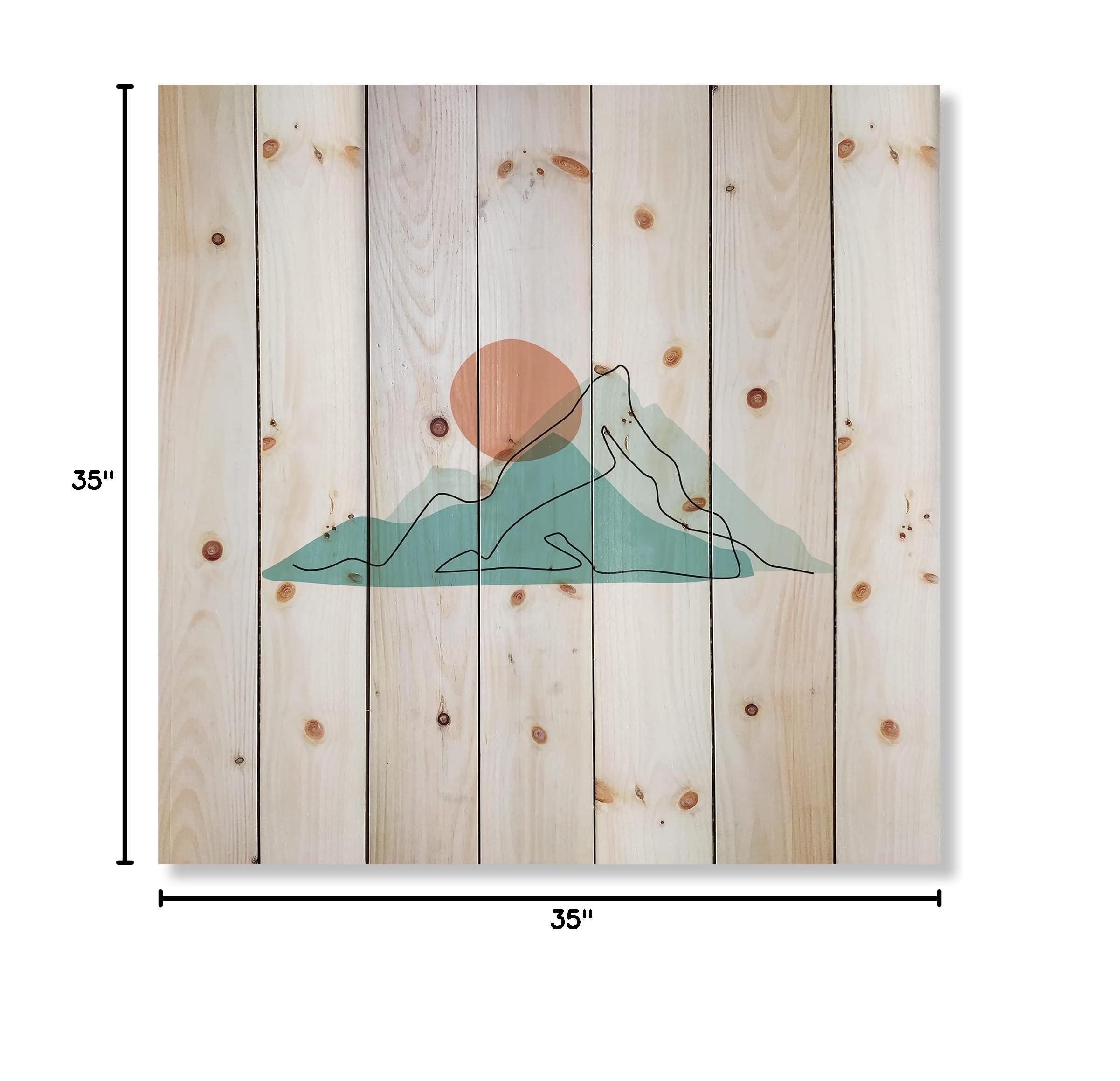 DesignQ Red Moon Over Abstract Blue Mountains II - Modern Wood Wall Art Decor, Large Landscape Pine Wood Panel Print - Perfect for Living Room, Bedroom & Office Decor