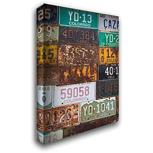 License Plates II - 27x40 Large Gallery Wrapped Stretched Canvas Art by Kathy Mahan | Modern Wall Decor for Living Room, Office & Bedroom