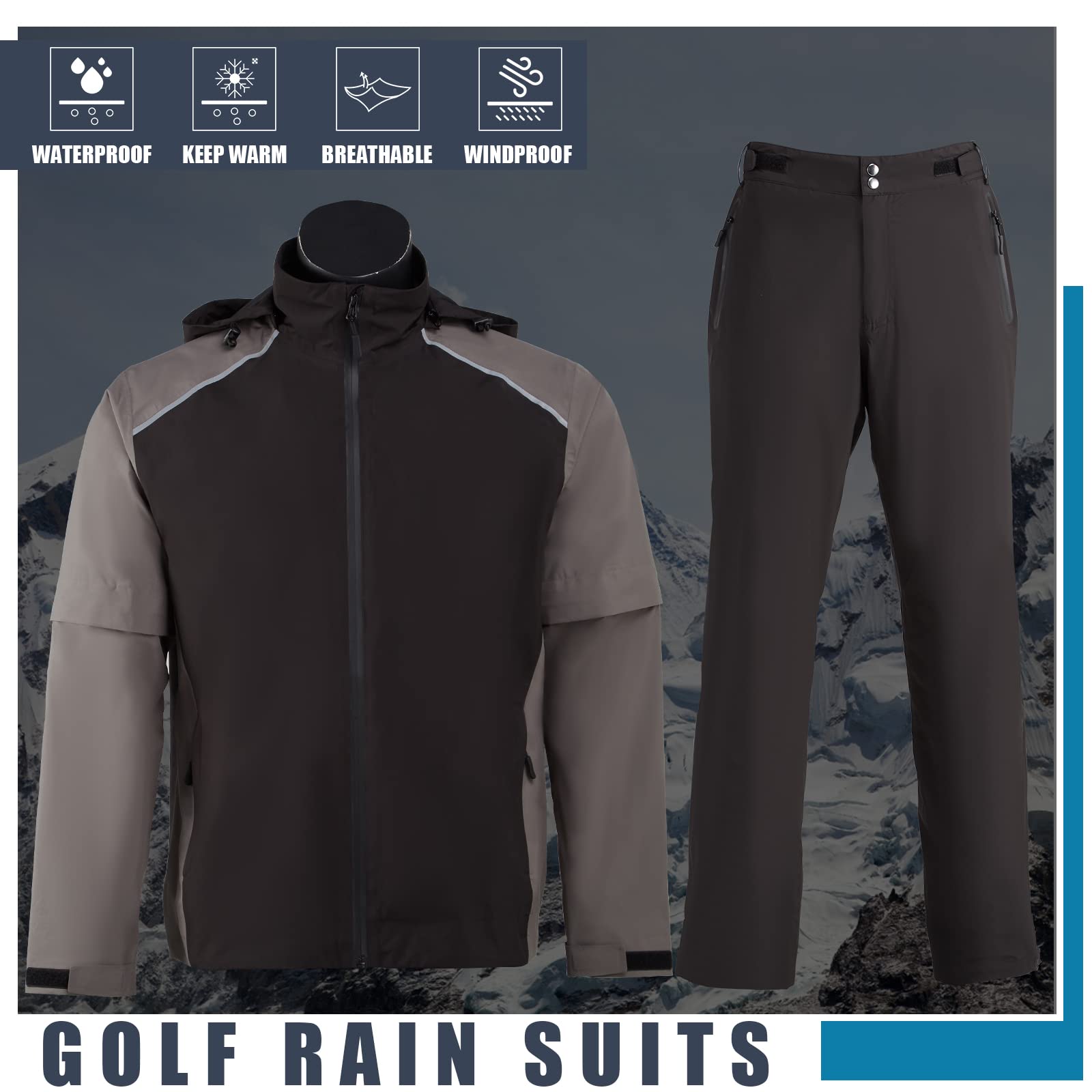 K.E.J. Men's Waterproof Golf Rain Jacket - Lightweight Windbreaker for Hiking, Cycling, Running & Outdoor Activities | Perfect for Golfing, Camping & Travel