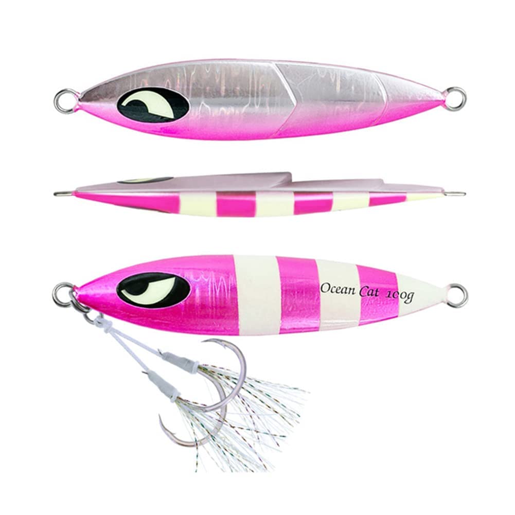 OCEAN CAT Slow Sinking Metal Jig Lure with Hook - 1PC Lead Flat Jig for Saltwater Fishing | Perfect for Deep Sea Jigging & Bottom Fishing