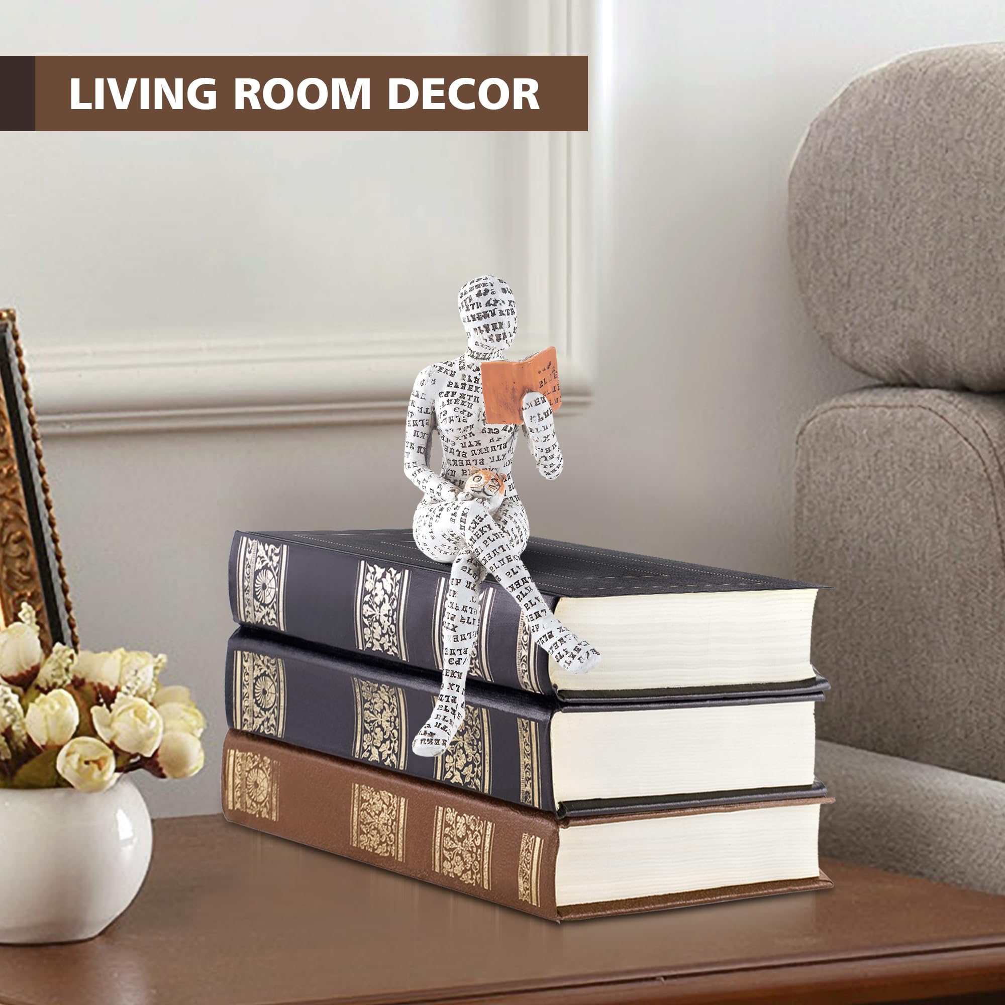 Modern Abstract Thinker Statue - Aesthetic Pulp Reading Women Sculpture for Home & Office Decor | Shelf, Table, Desk Decoration | Perfect for Living Room, Bedroom, Study & Workspace