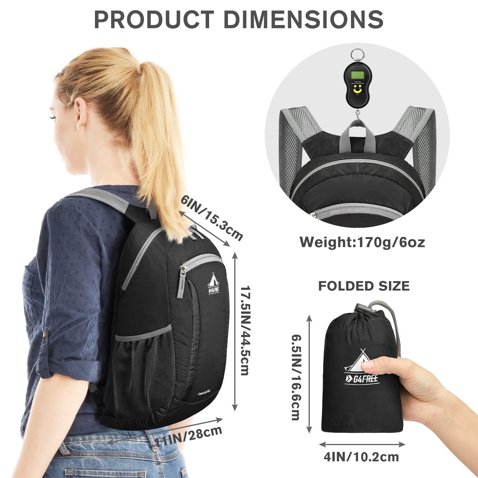 G4Free 16L Lightweight Hiking Backpack - Packable Daypack for Travel, Camping & Outdoor Activities - Perfect for Men & Women (Ideal for Day Hikes, Commuting & Weekend Adventures)