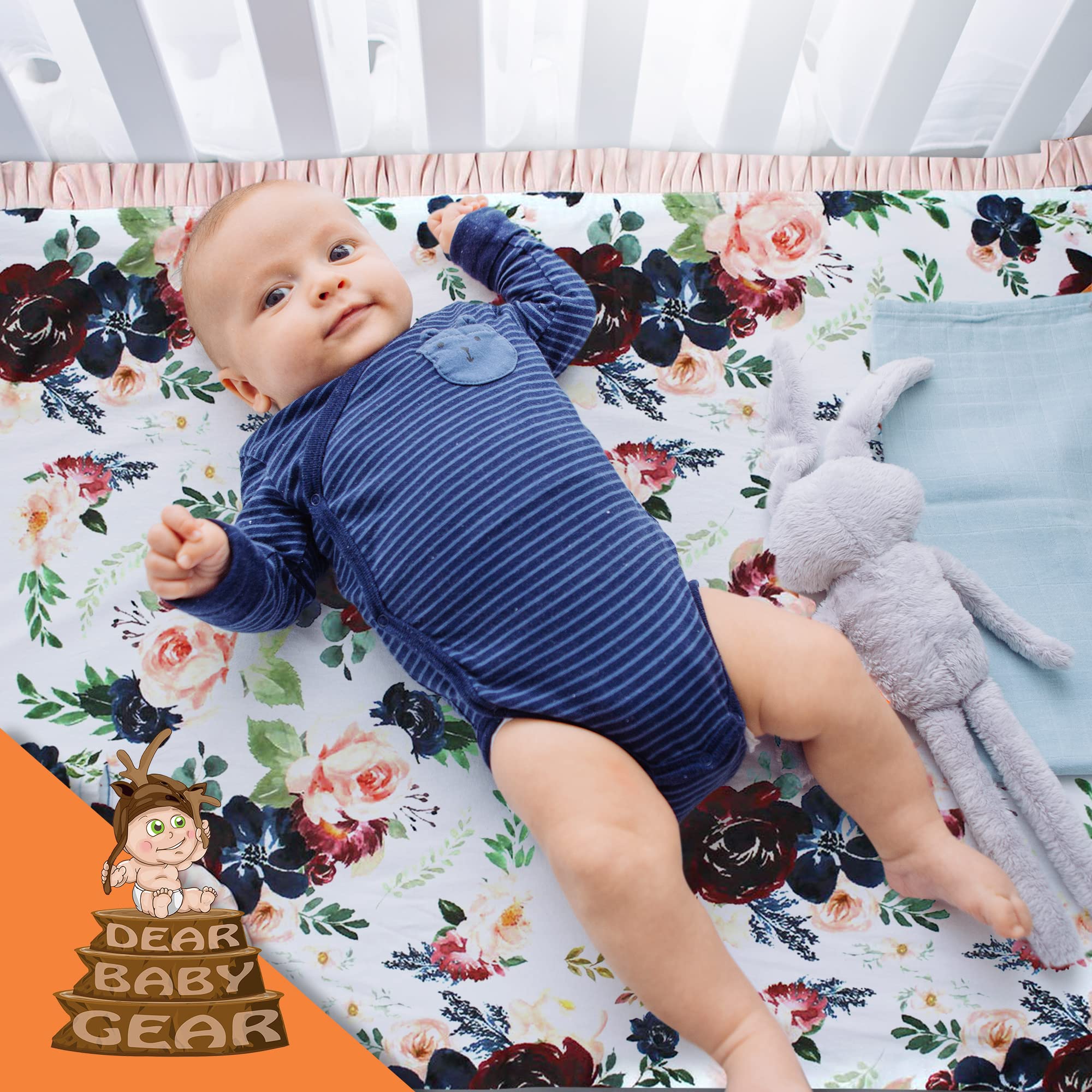Dear Baby Floral Blanket - Reversible Baby Gift for Newborns - Burgundy Navy Floral - Nursery & Photo Shoots