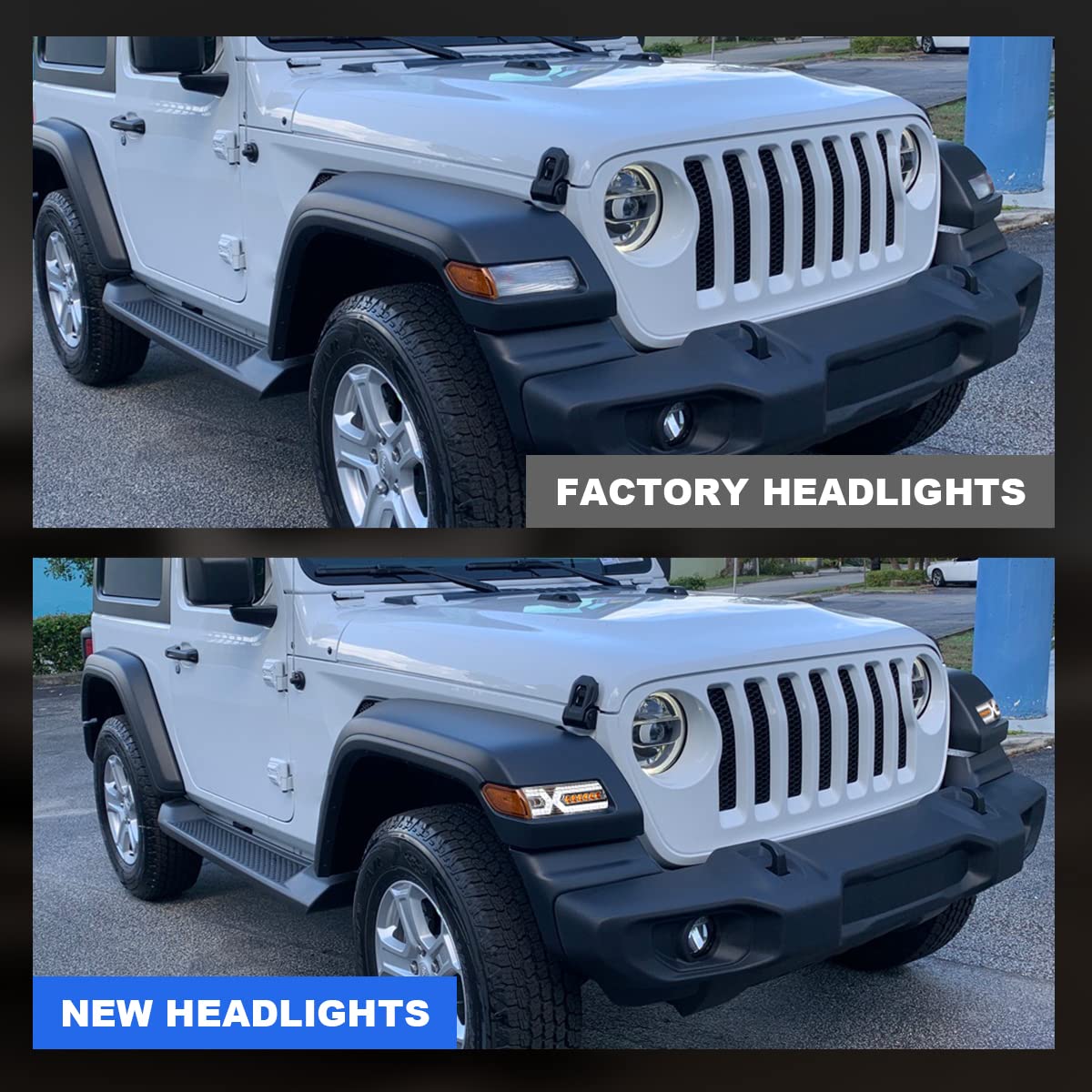 ROXX Full LED DRL Sequential Turn Signal Assembly for 2018-2024 Jeep Wrangler JL & 2020-2024 Jeep Gladiator JT (Excludes Sport/Sport S Models) - LED Front Fender Lights with Daytime Running Light Kit - Upgrade Your Off-Road Adventure & Night Driving Safety