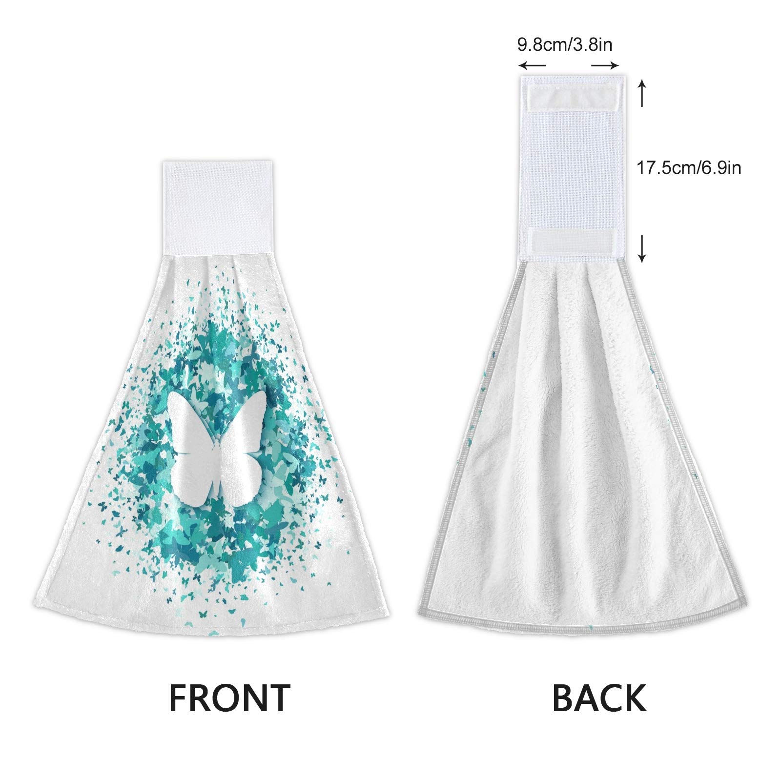 Set of 2 Turquoise Confetti Butterfly Kitchen Towels - Absorbent Hanging Hand Towels & Wash Cloths for Kitchen, Bathroom Decor | Perfect for Holiday Gifts, Housewarming & Home Decoration