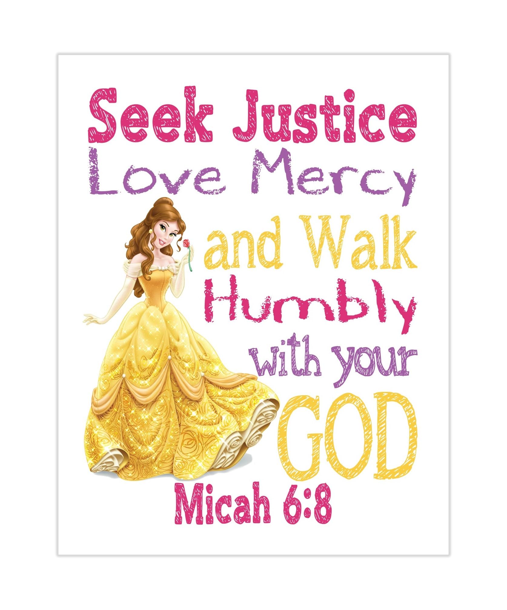 Belle Princess Christian Nursery Decor - Micah 6:8 Wall Art for Baby Room