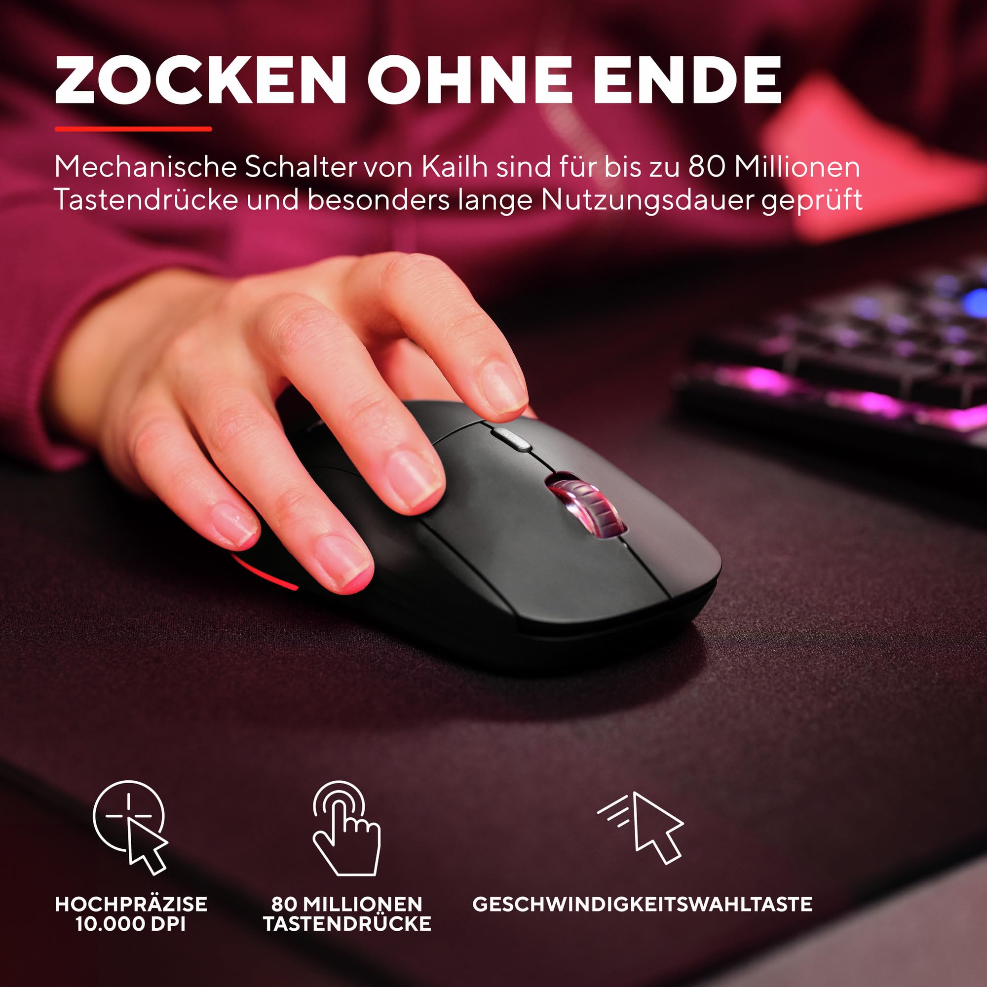 Trust GXT 926 Redex II Wireless Gaming Mouse - 2.4GHz, 65 Hours Battery Life, Kailh Switches, 10000 DPI, 6 Programmable Buttons, Rechargeable for PC/Laptop (Black) - Perfect for FPS, MOBA & MMO Gaming