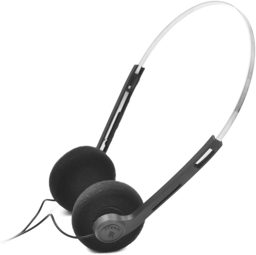 Vintage Retro Over-Ear Wired Headphones - Lightweight Mini Stereo Earphones with 3.5mm Cord for Walkman, Mobile Phones & MP3 Players - Perfect for 80s 90s Music Lovers & Nostalgic Listening (Black)