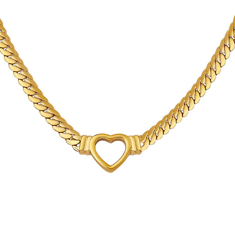 18K Gold Curb Chain Heart Choker Necklace for Women - Elegant Layered Necklace Jewelry Gift for Valentine's Day, Anniversary & Special Occasions | P621