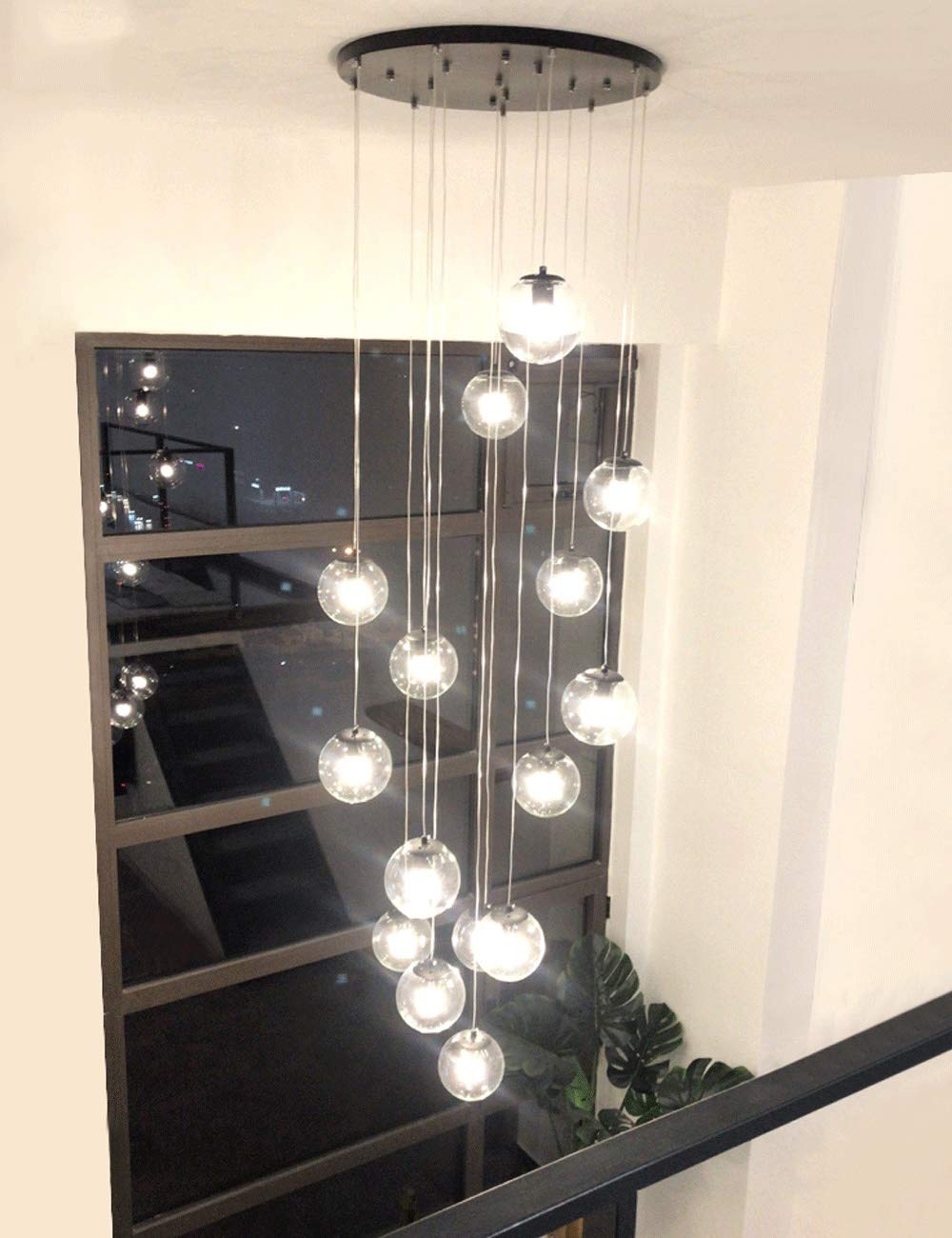 Modern Glass Bubble Chandelier - 15 Multi-Light Pendant for Staircase, Living Room & Villa Ceiling - Elegant Lighting for Duplex Apartments & Stairwells