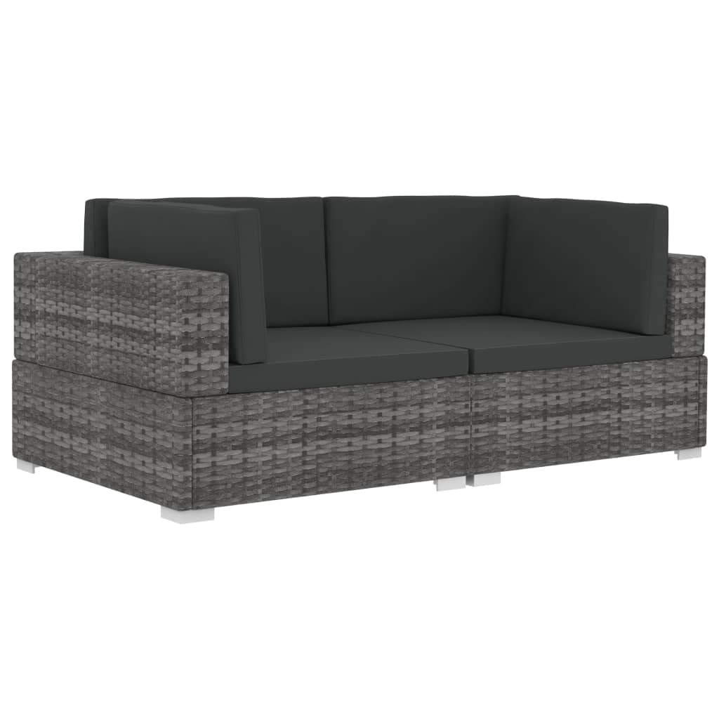 SKM 2-Piece Patio Sofa Set with Waterproof Cushions, Durable Poly Rattan Outdoor Furniture in Gray - Perfect for Garden, Backyard, and Poolside Relaxation