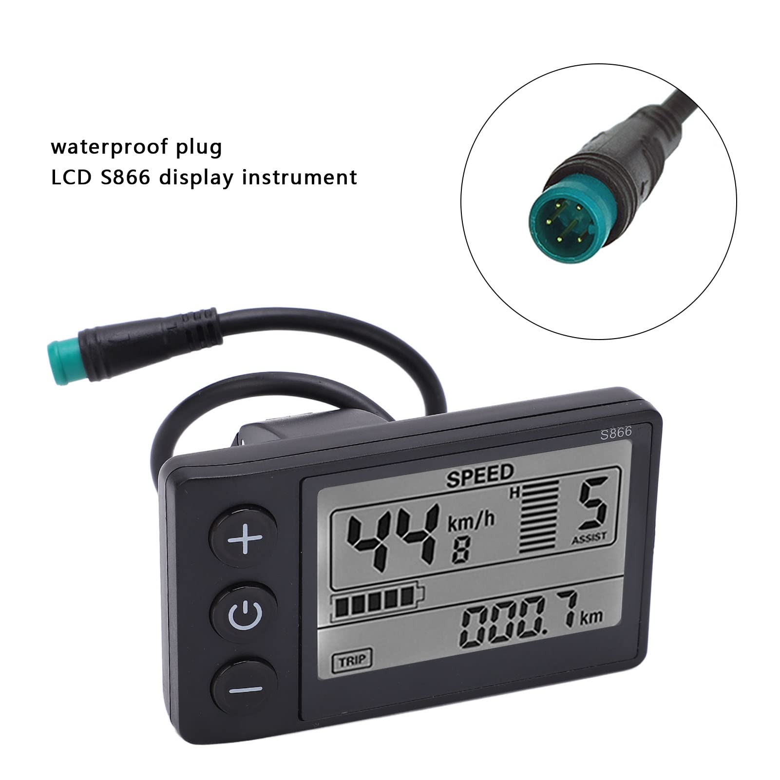 Electric Bike LCD Display - 5 Pin 24V/36V/48V S866 Waterproof LCD Panel for E-Bike & Scooter Upgrades - Speed, Battery & Performance Meter for Commuting & Outdoor Riding