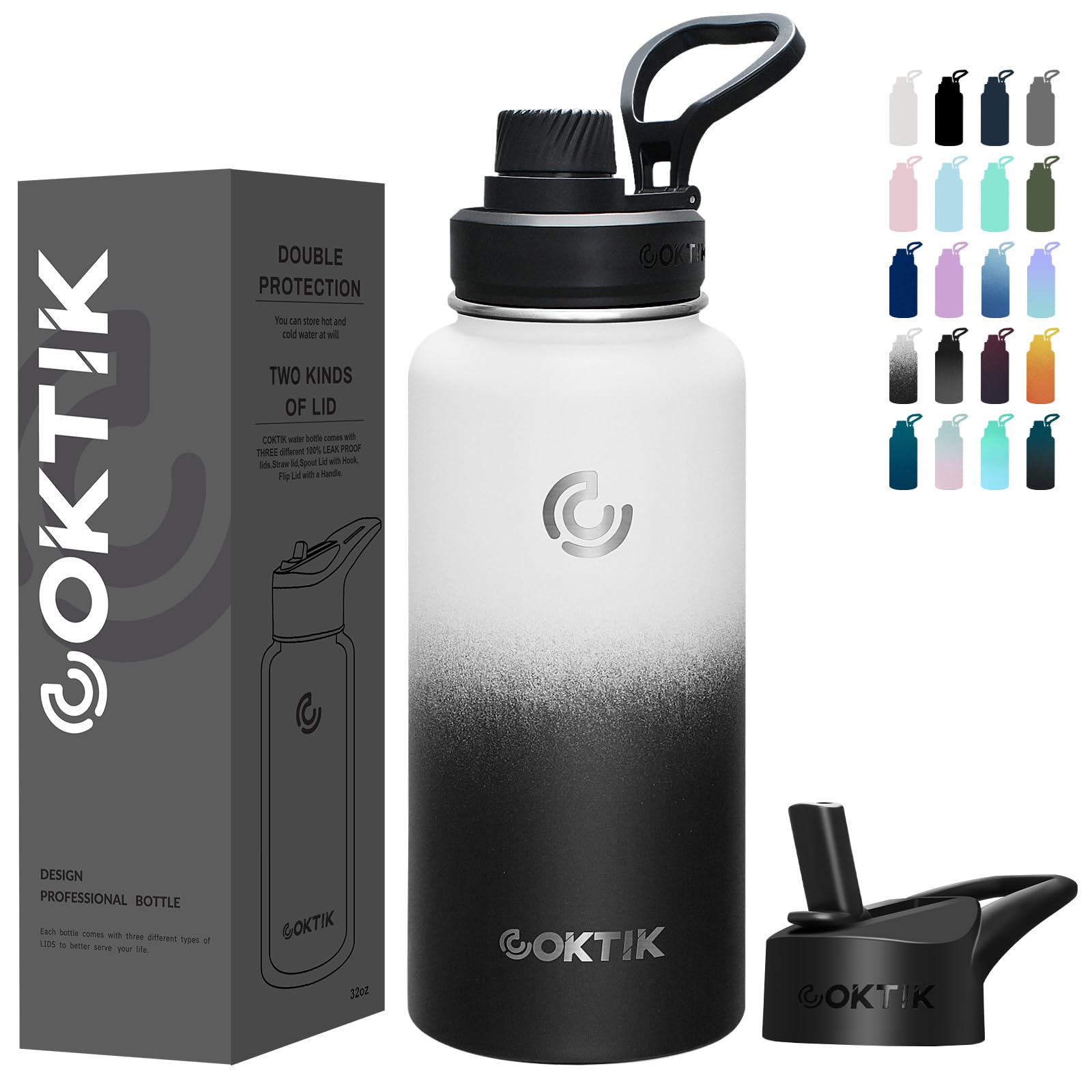 32 oz Stainless Steel Vacuum Insulated Sports Water Bottle with Straw & 2 Lids - Leakproof, Lightweight, Keeps Drinks Cold 24H/Hot 12H - Perfect for Gym, Hiking, Running, Cycling, Workout & Outdoor Activities