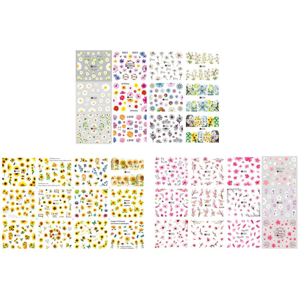 Floral Nail Art Stickers - Sunflower & Spring Flower Design Nail Tattoo Decals for Manicure | DIY Nail Supplies for Women | Perfect for Parties, Weddings & Everyday Wear