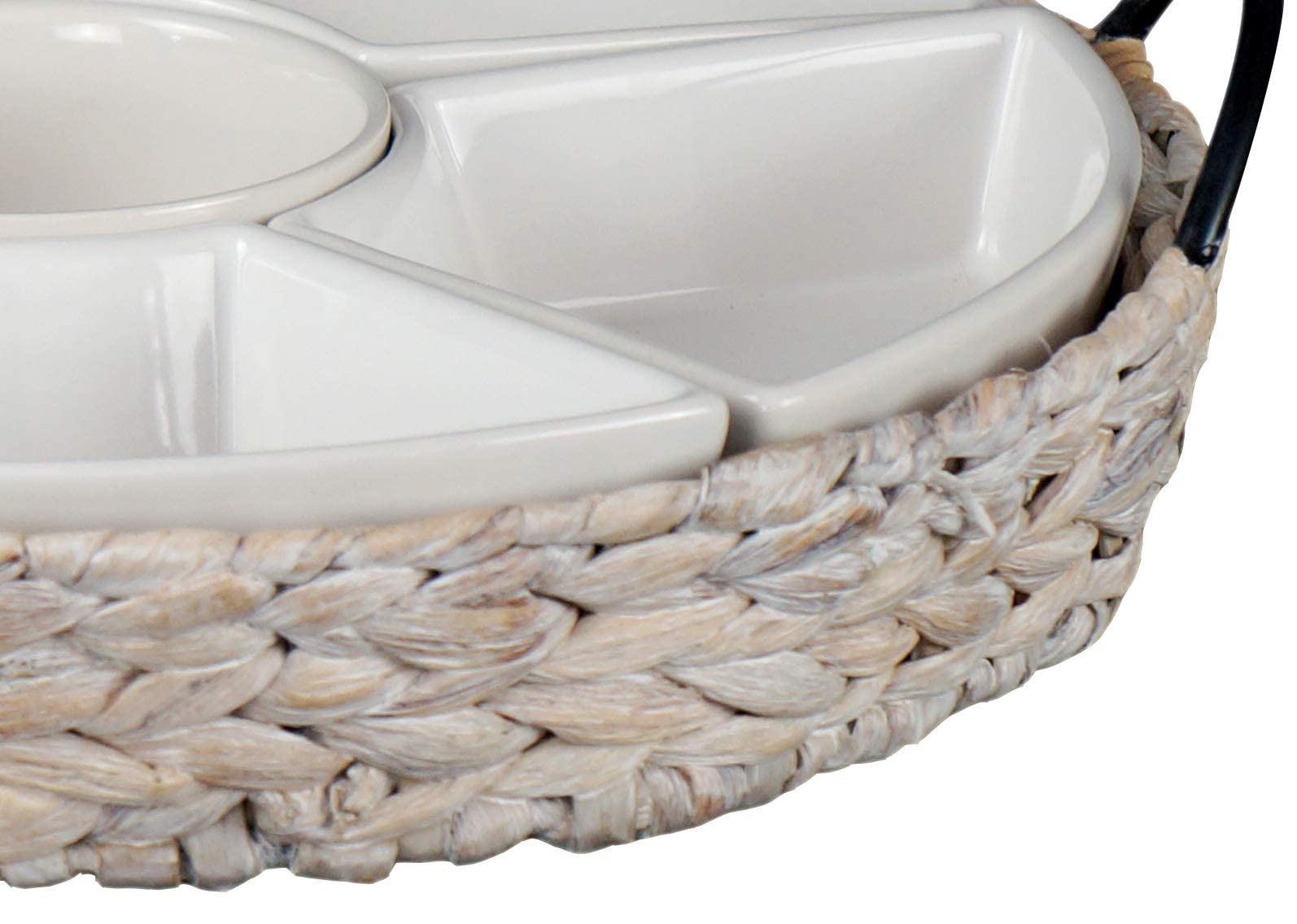 Whitewash Ceramic Serving Tray Set with 6 Removable Dishes - 15.5 x 15.5 Inch Large Party Platter for Appetizers, Chips, Fruits & Desserts - Elegant Food Serving Tray for Entertaining, Bridal Showers & Holiday Gatherings