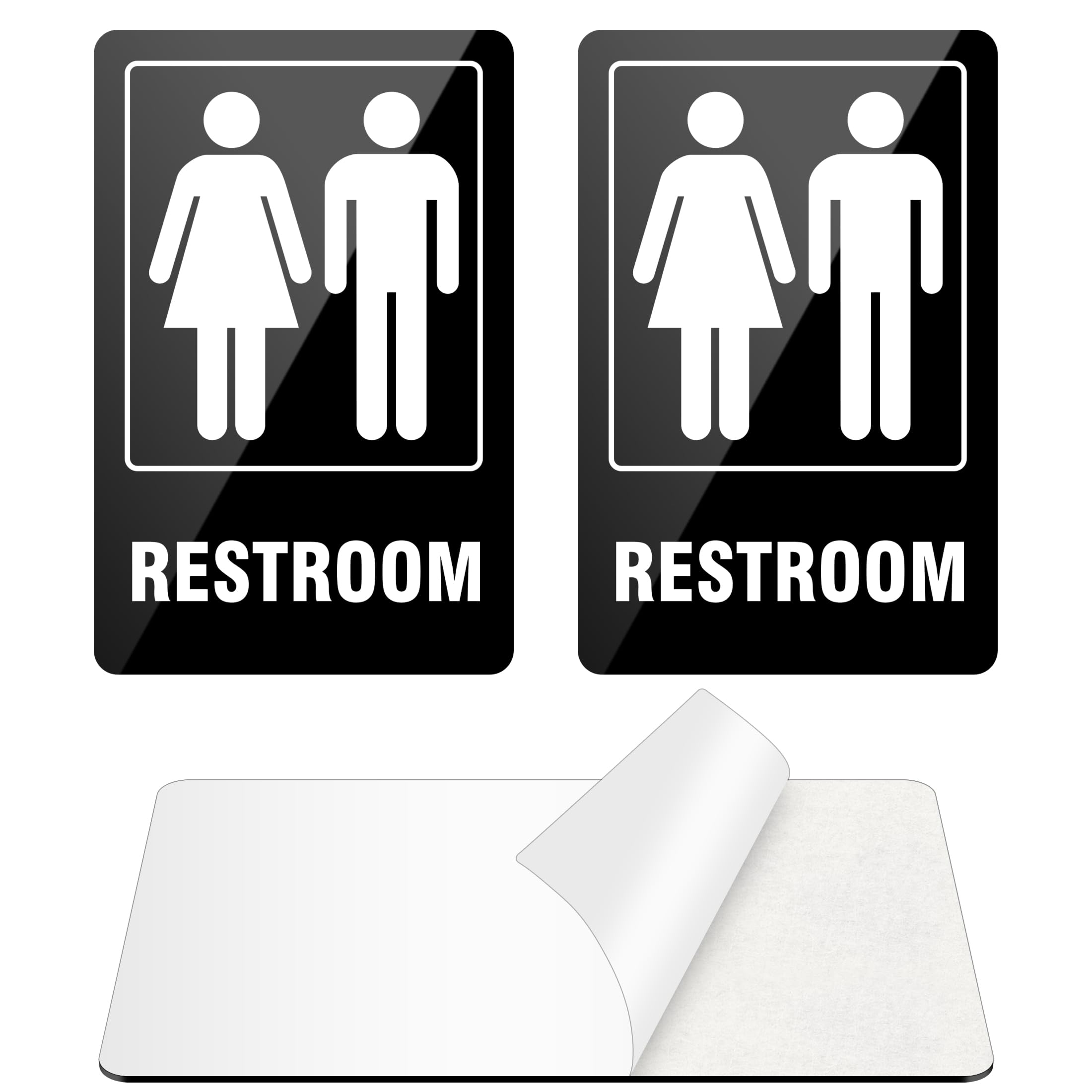 (2 Pack) Self-Adhesive Restroom Signs for Business & Home - 9