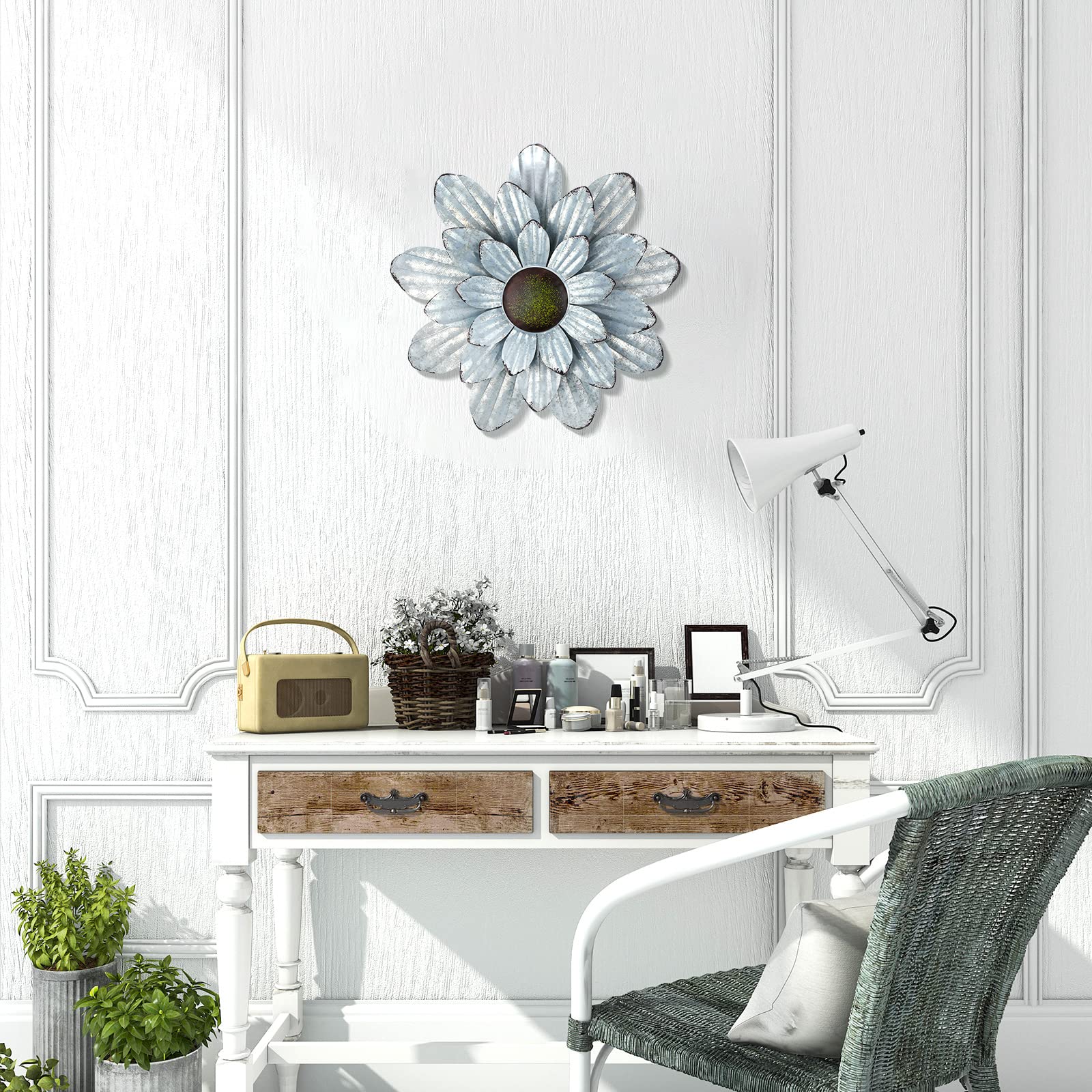3 Pcs Metal Flower Wall Art - Rustic Farmhouse Decor for Bedroom, Living Room & Bathroom