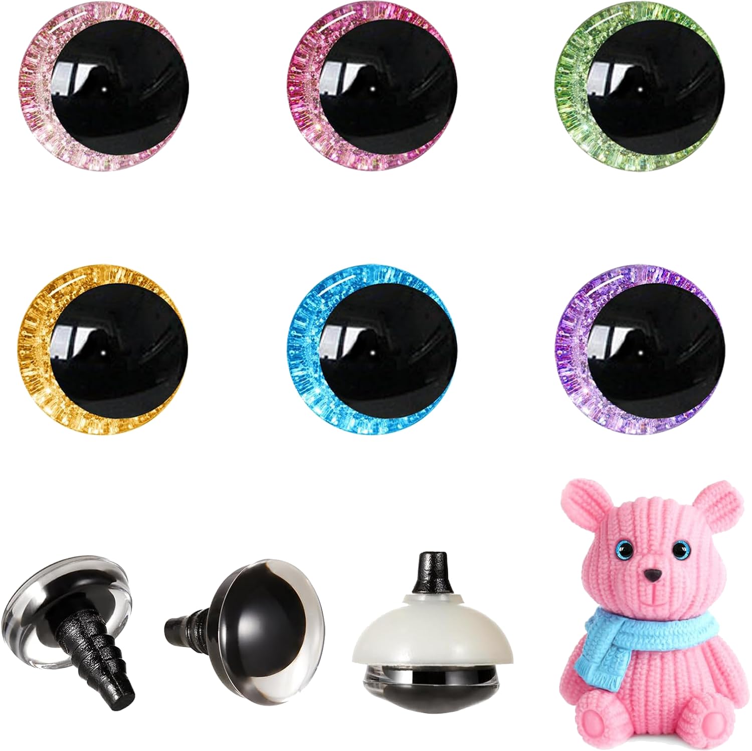 120pcs 14mm 3D Glitter Safety Eyes with Washers for Crochet Animals, Amigurumi, Dolls & Stuffed Toys - Perfect for DIY Crafts, Gifts for Crochet Lovers (Moon Shape, Multi-Color) - Ideal for Handmade Plushies, Knitting Projects & Creative Sewing