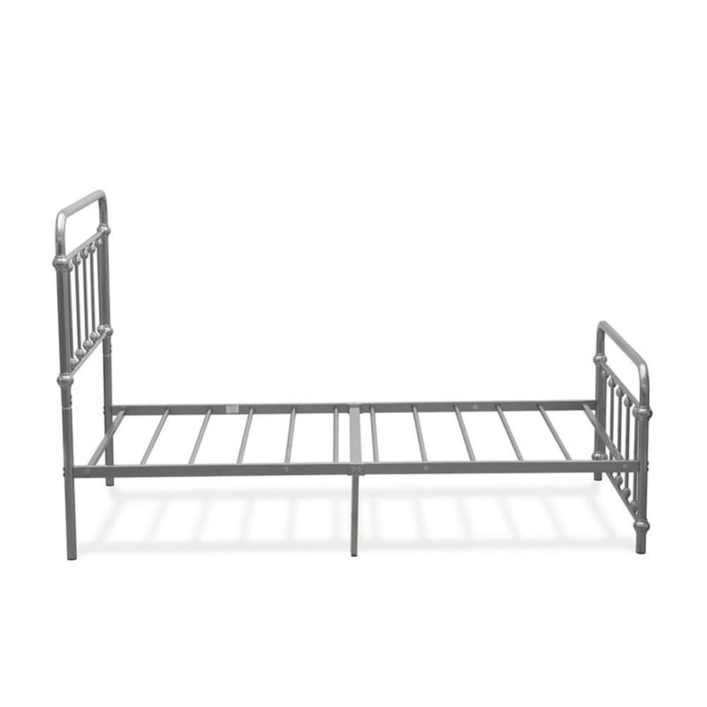 East West Furniture GDTBSIL Garland Twin Bed Frame with 6 Sturdy Metal Legs - Powder Coated Silver Finish - Perfect for Kids Rooms, Guest Bedrooms & Small Spaces