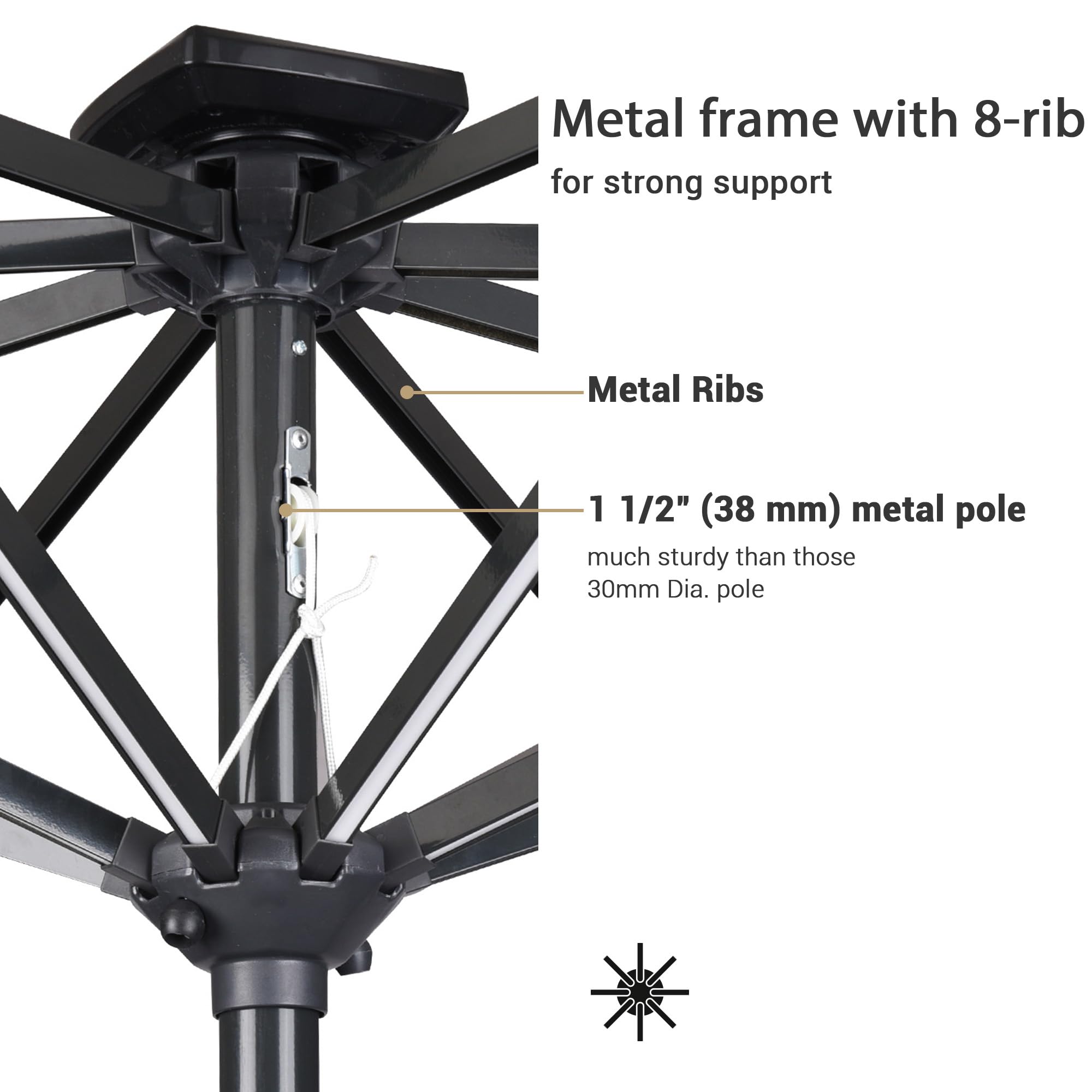 10FT Solar Powered LED Light Bar Patio Umbrella with Tilt Crank - Aluminum Market Umbrella for Backyard, Pool, Deck, Garden & Cafe - Navy Blue Outdoor Lighting for Nighttime Use