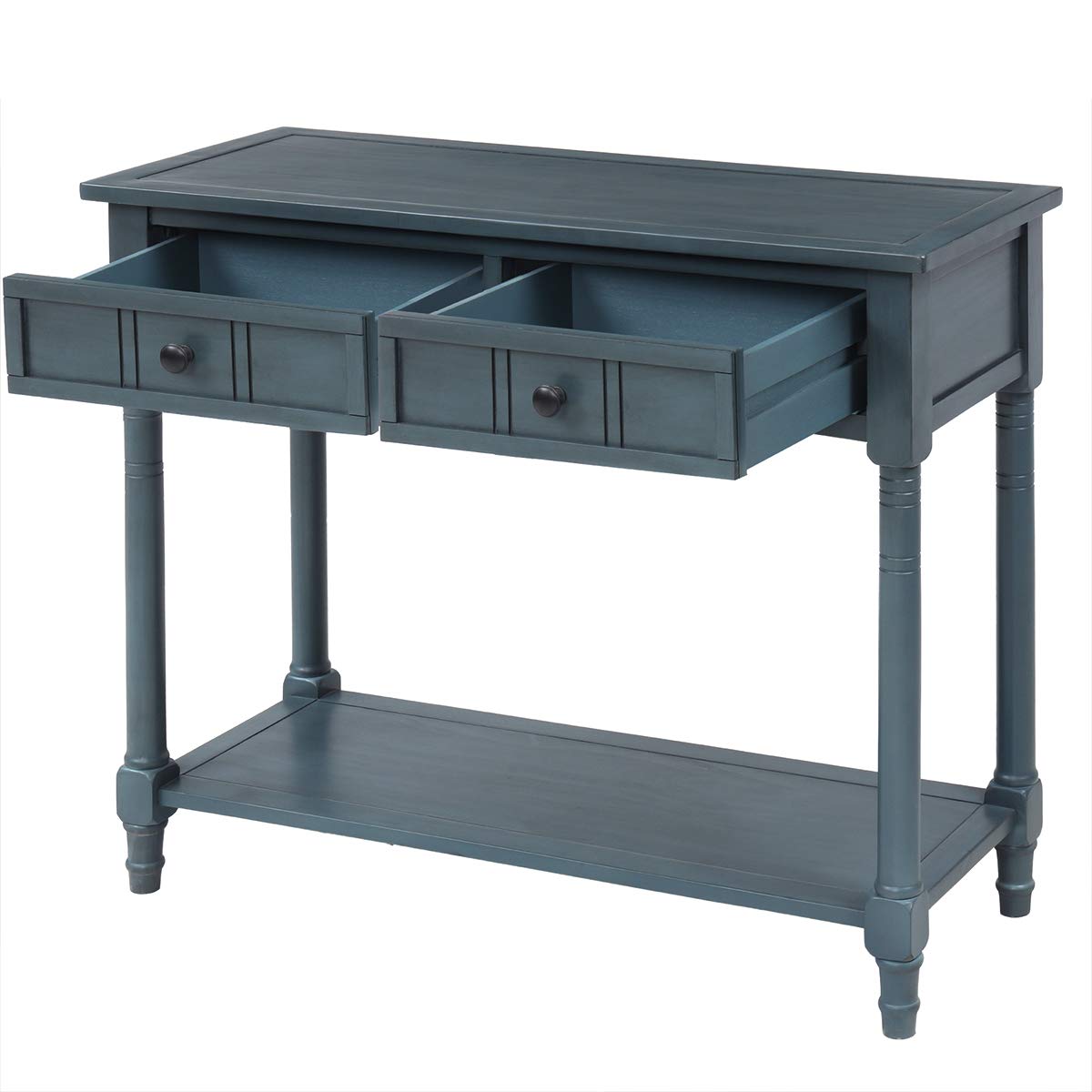 Farmhouse Console Table with 2 Drawers & Bottom Shelf - Acacia Wood Sofa Table for Living Room Entryway - Rustic Sideboard for Hallway Decor & Storage