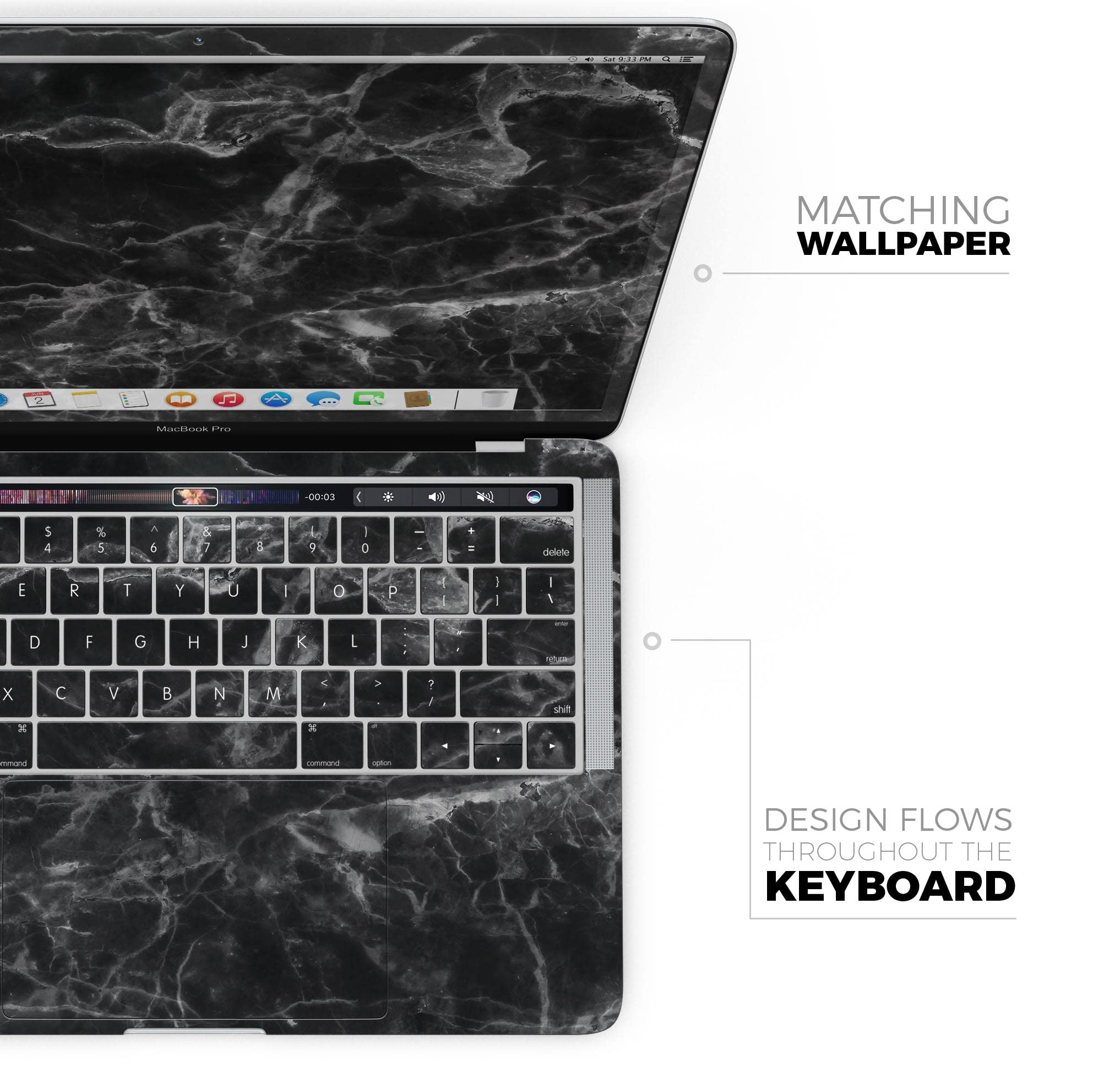 Premium Smooth Black Marble Vinyl Wrap - Scratch Resistant Full-Body Skin for MacBook Pro 16