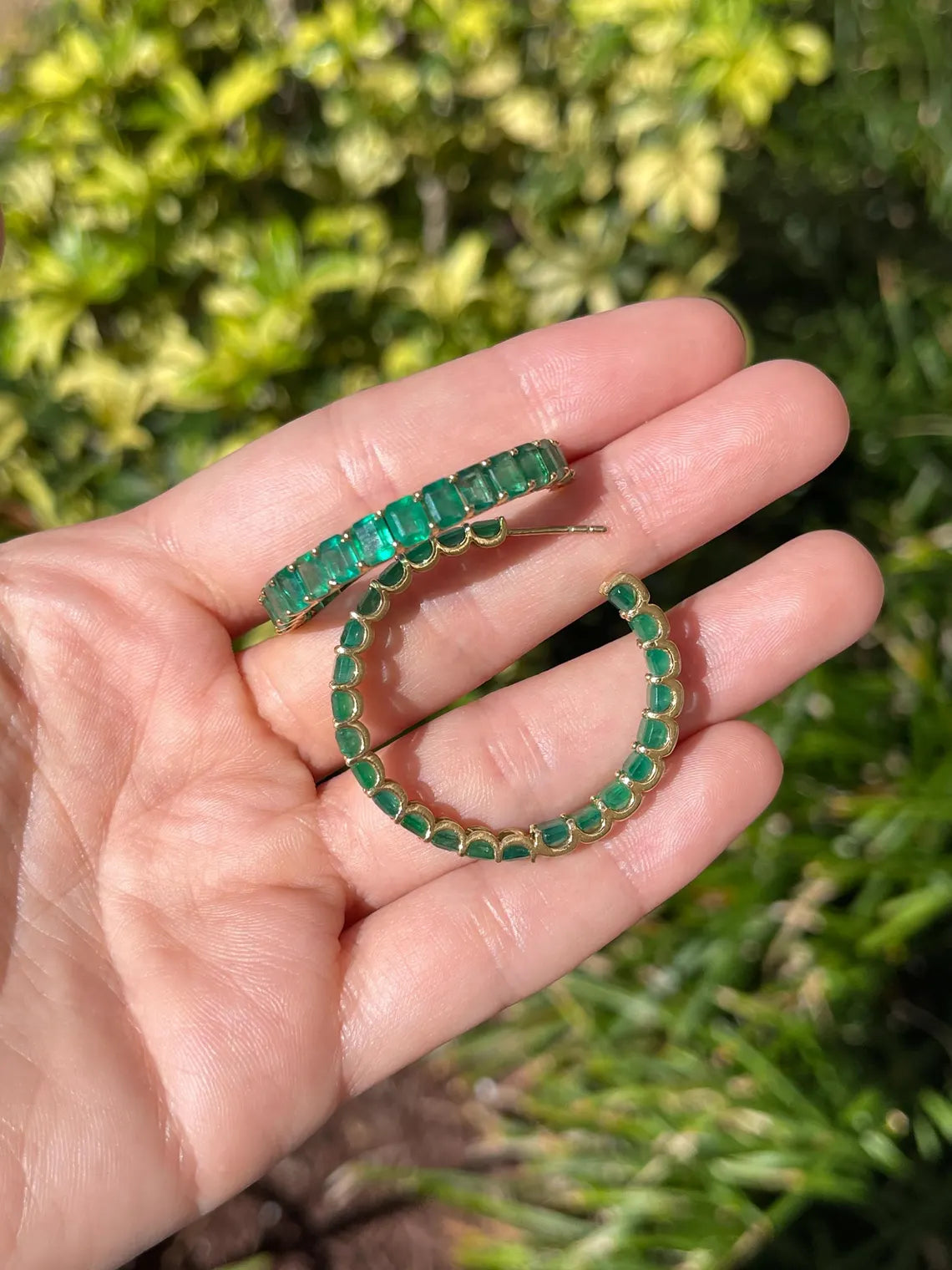 20.69ct Natural Grand Emerald East-West Hoop Earrings for Women - Elegant Statement Jewelry for Parties, Weddings & Special Occasions