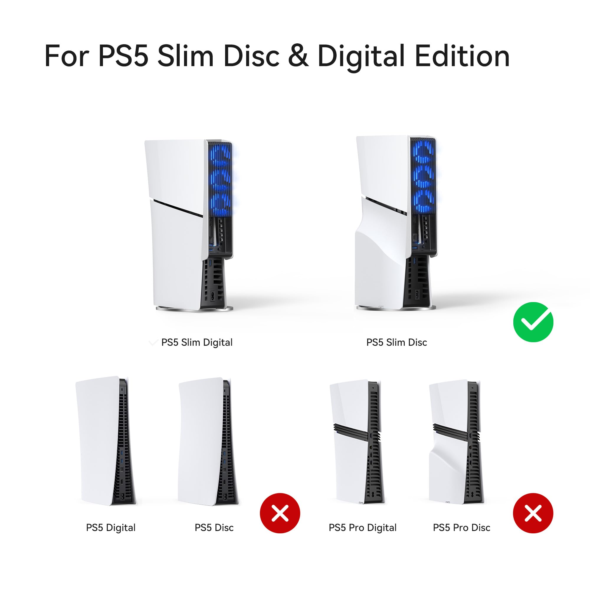 KIWIHOME PS5 Slim Cooling Fan with 3 Quiet Fans - Adjustable Speed & Smart Auto On/Off - USB 3.0 Cooling System for PS5 Slim Disc/Digital Edition - Perfect for Gaming Marathons & Hot Summer Days (Not Compatible with PS5 2020/PS5 Pro)