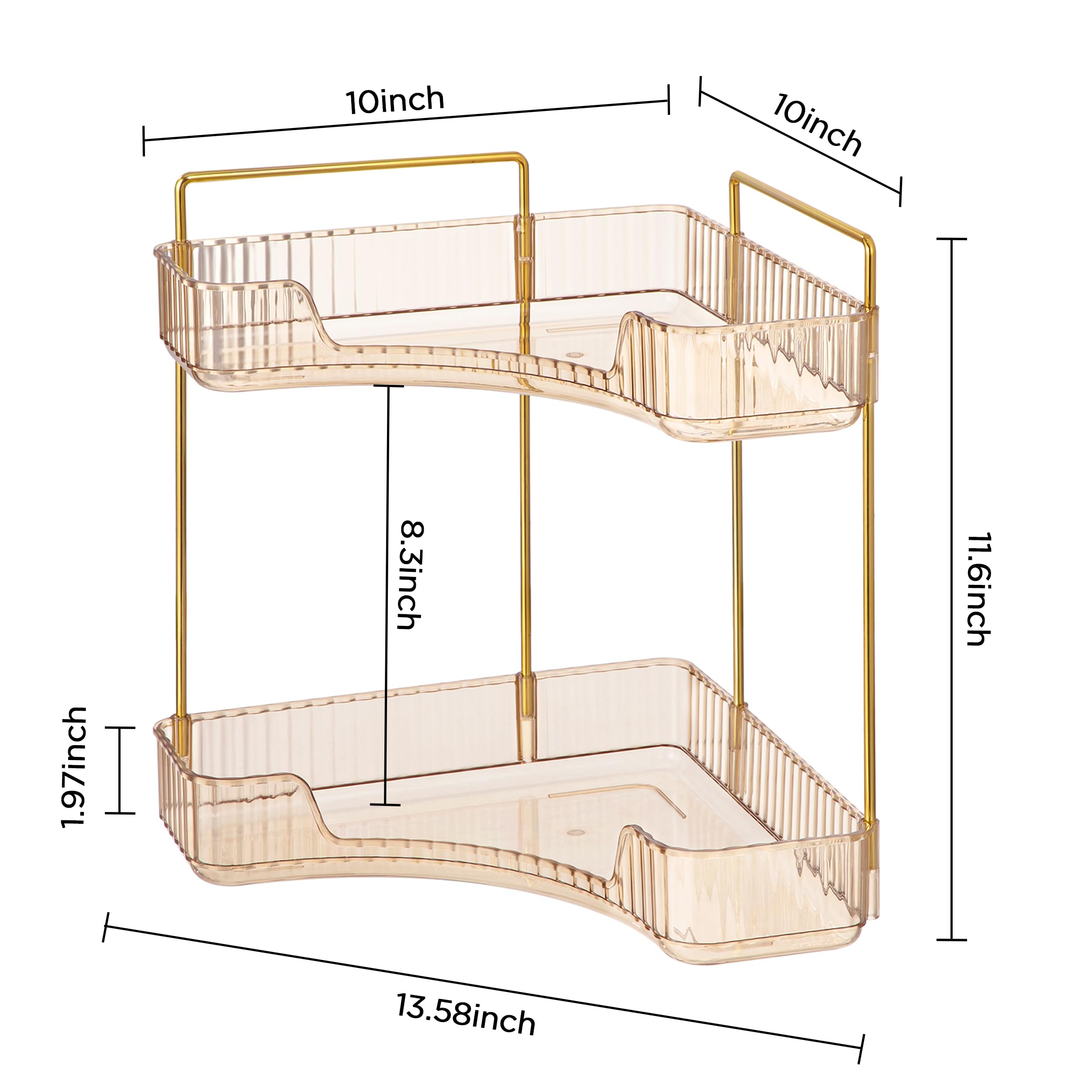 2-Tier Gold Bathroom Countertop Organizer - Corner Makeup & Skincare Storage Tray for Perfumes, Cosmetics & Toiletries | Perfect for Vanity, Sink Area & Small Bathroom Spaces